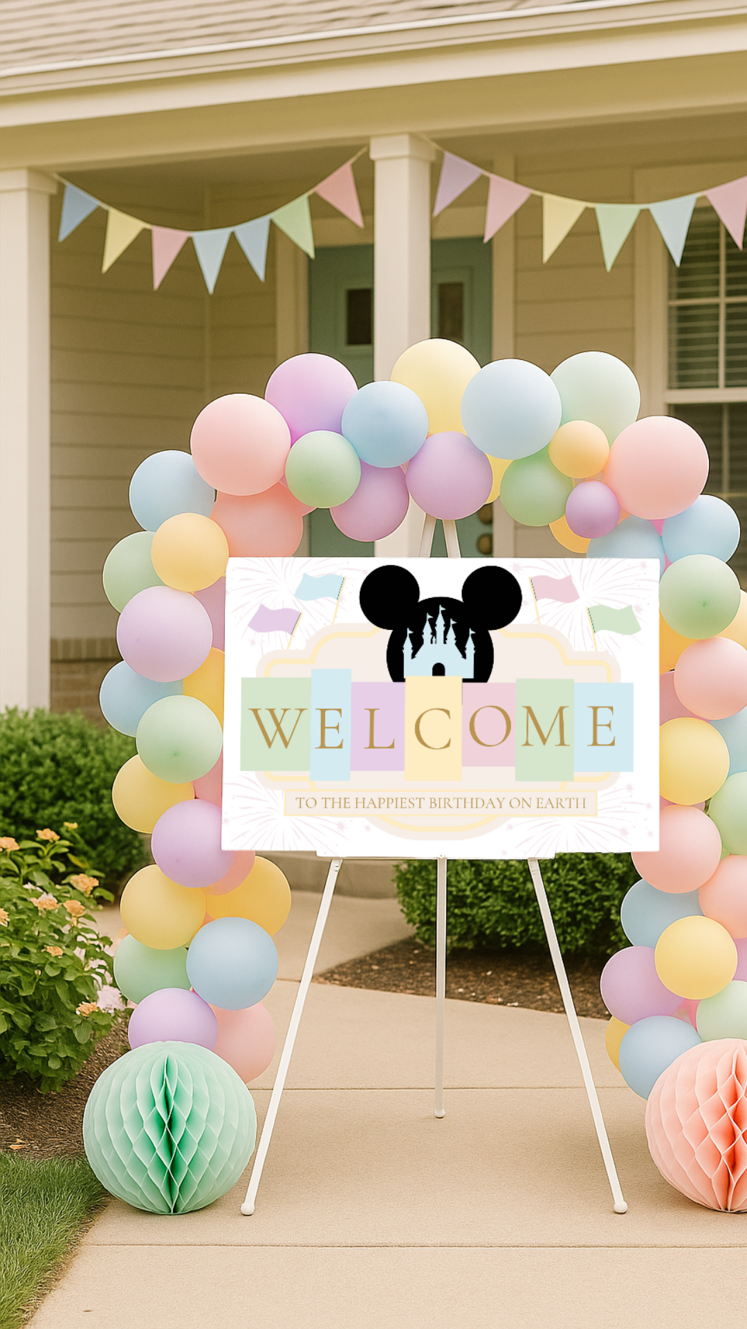 Pastel Disney-Inspired Birthday Welcome Sign – "Happiest Birthday on Earth" Printable