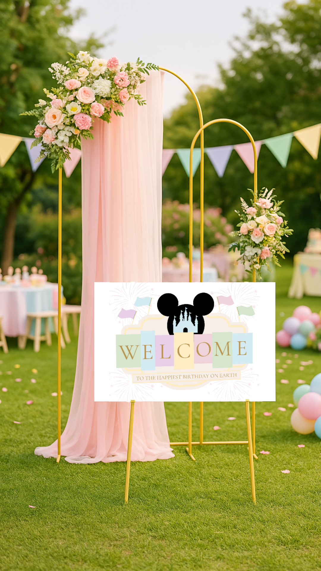 Pastel Disney-Inspired Birthday Welcome Sign – "Happiest Birthday on Earth" Printable
