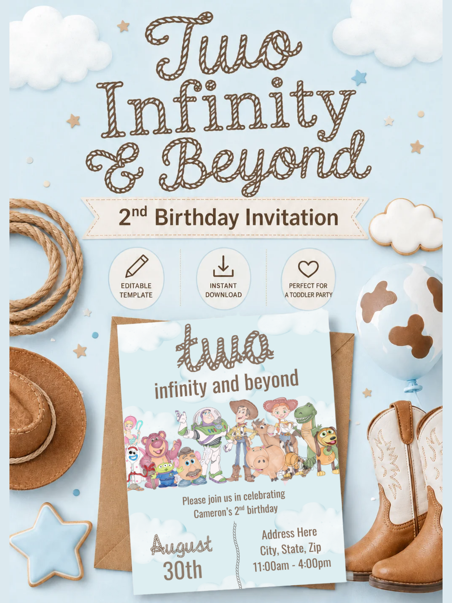 Two Infinity and Beyond 2nd Birthday Invitation | Editable Digital Download