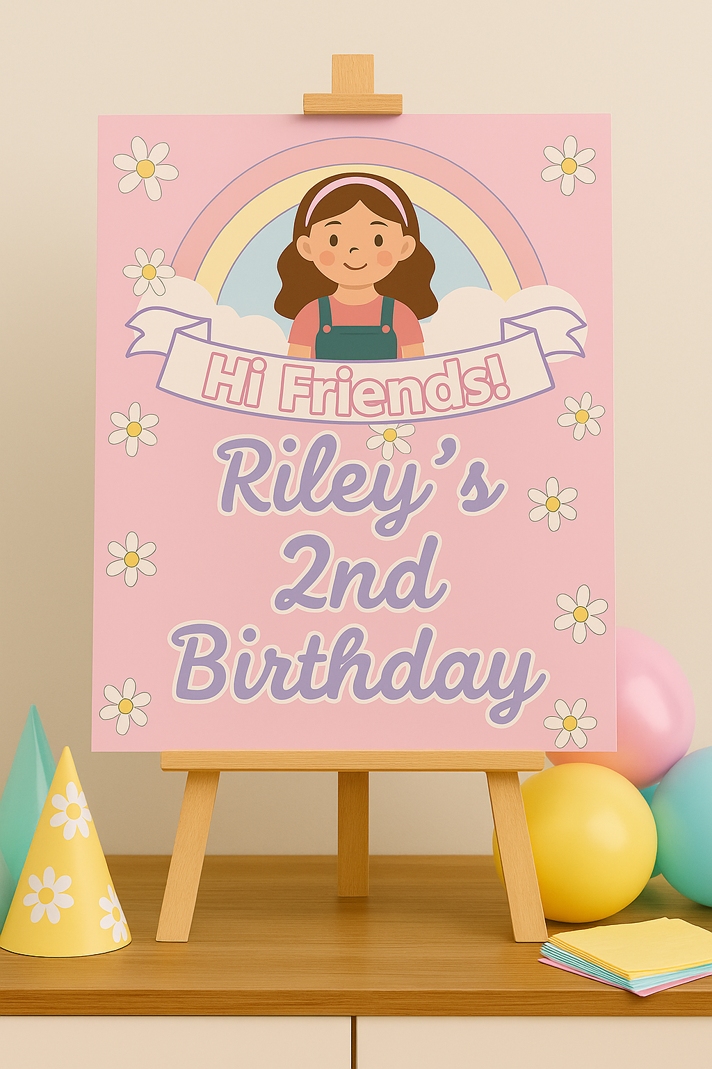 Mrs. Rachel-Inspired Birthday Welcome Sign – Printable Pastel Rainbow Party Decor
