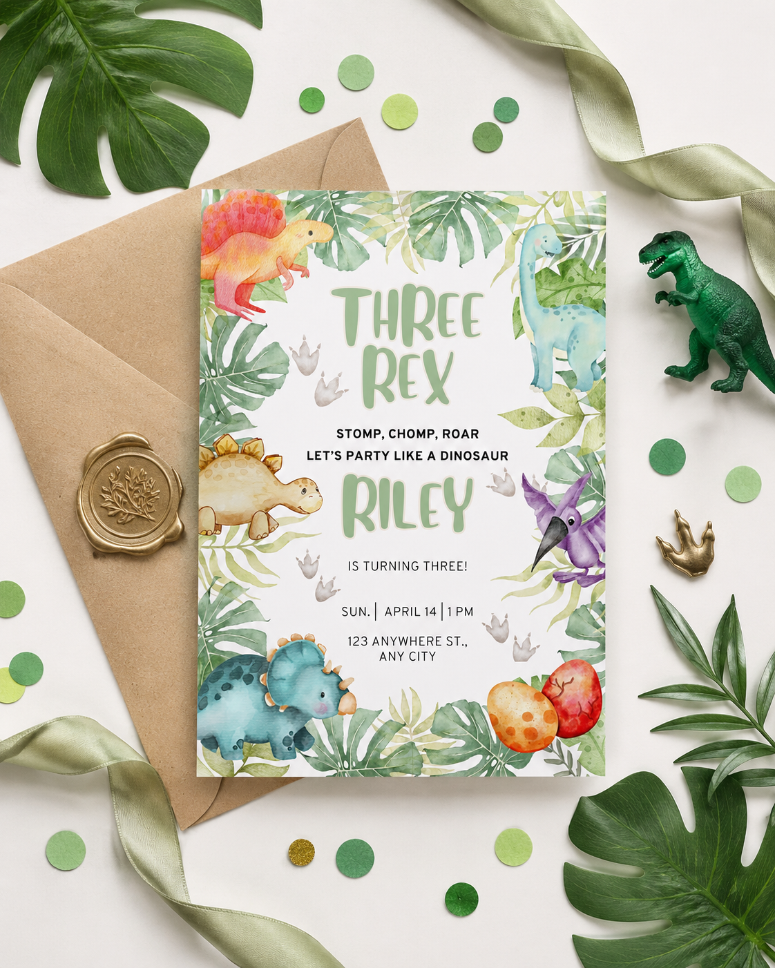 Three Rex Birthday Invitation | Editable Dinosaur Digital Download