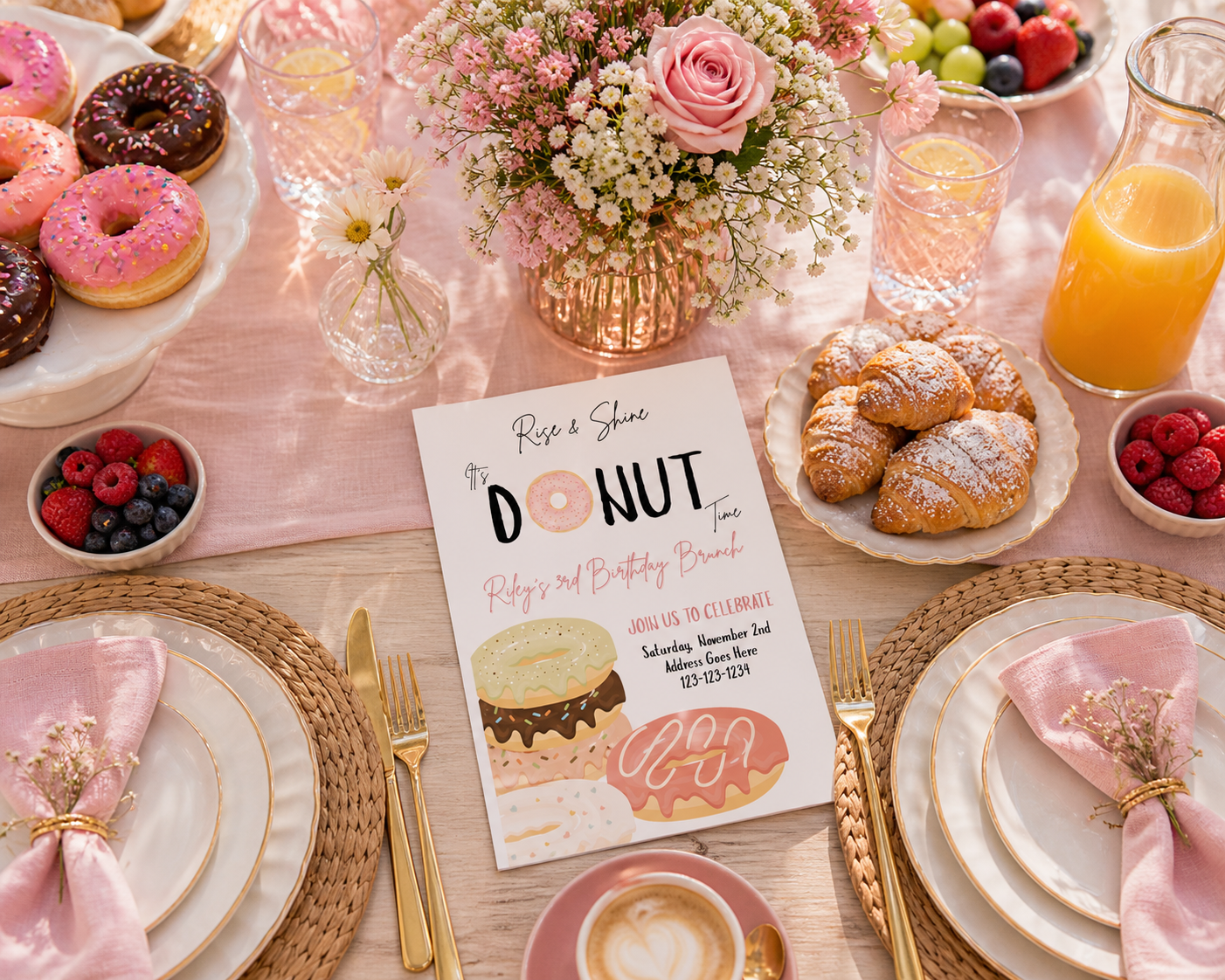 Birthday Brunch Invitation Template | Editable Brunch Party Invite | Donut Theme Birthday Invite | Printable Canva Invitation