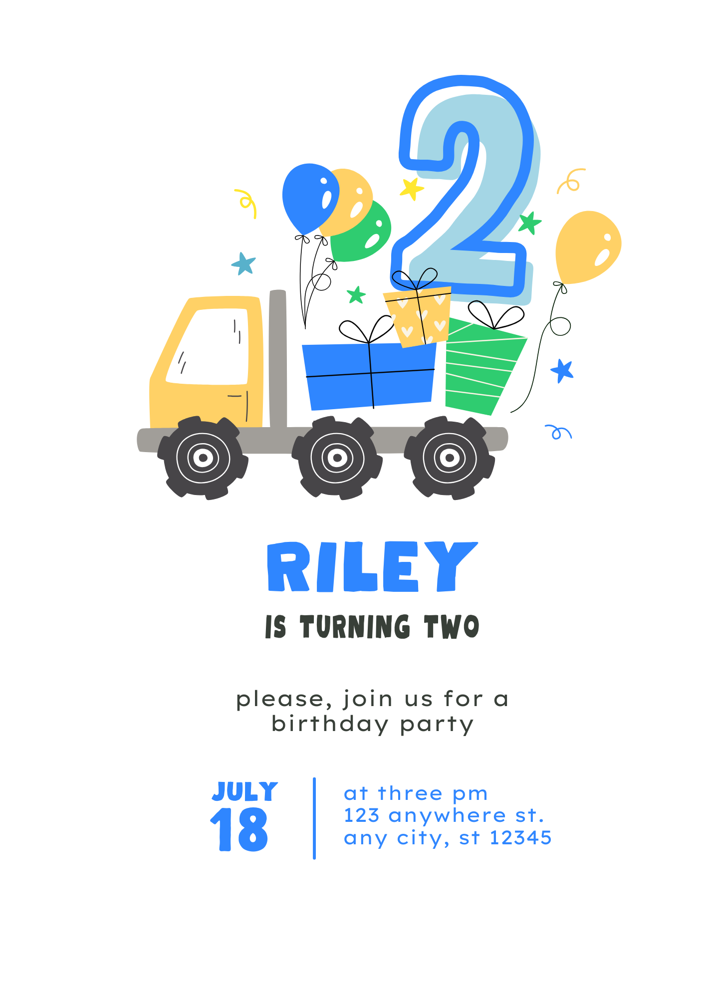 Two the Truck Birthday Invitation | Editable 2nd Birthday Digital Download