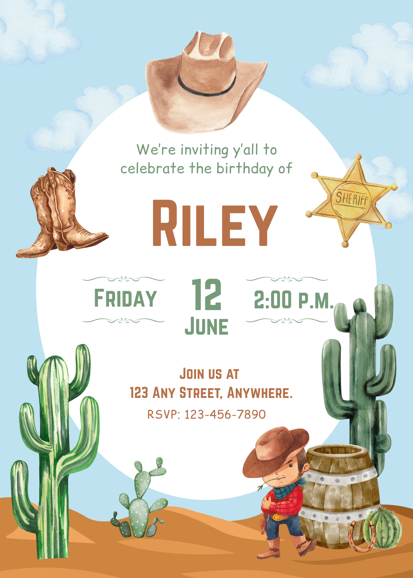 Little Cowboy Birthday Invitation | Editable Digital Download