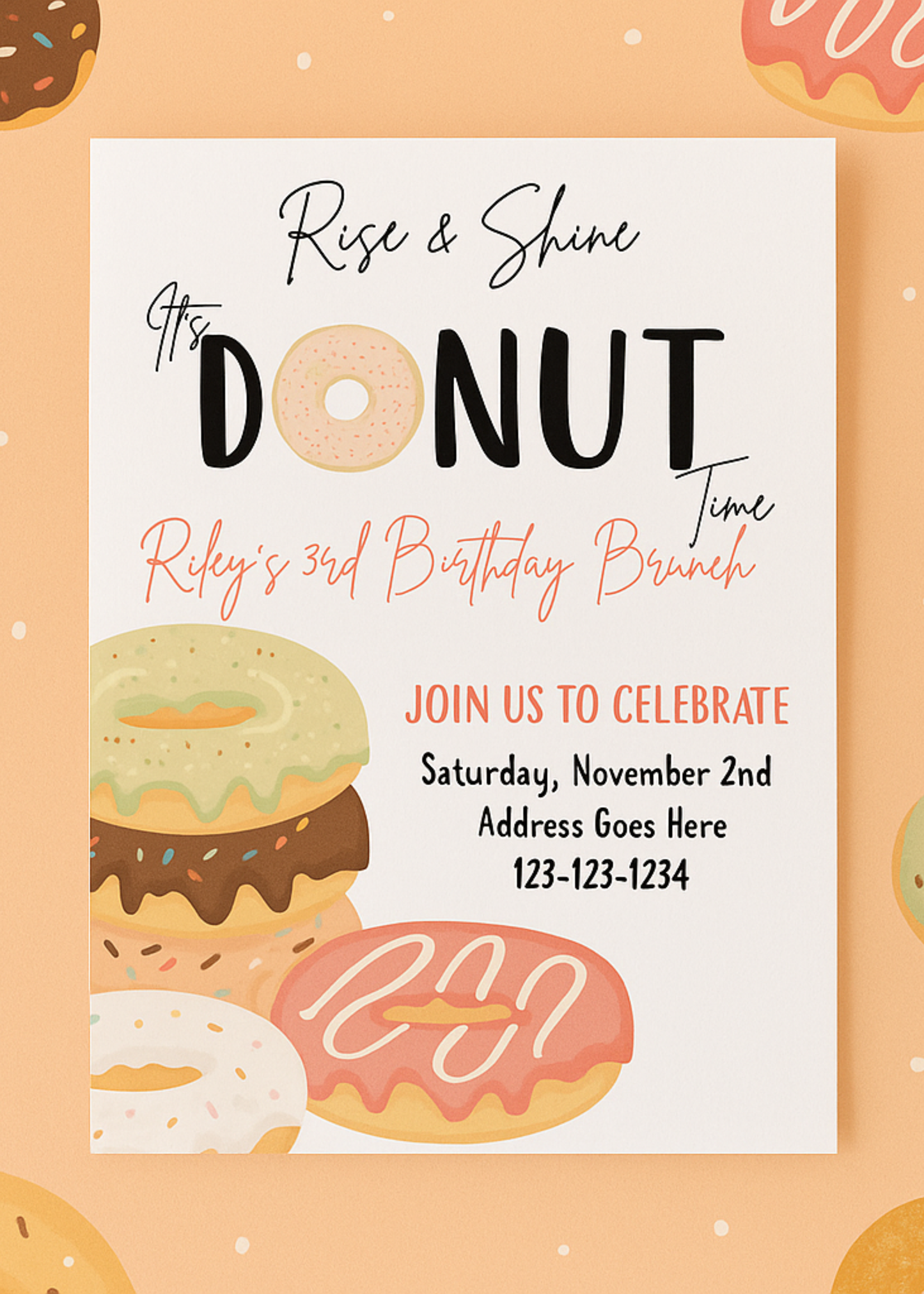 Birthday Brunch Invitation Template | Editable Brunch Party Invite | Donut Theme Birthday Invite | Printable Canva Invitation