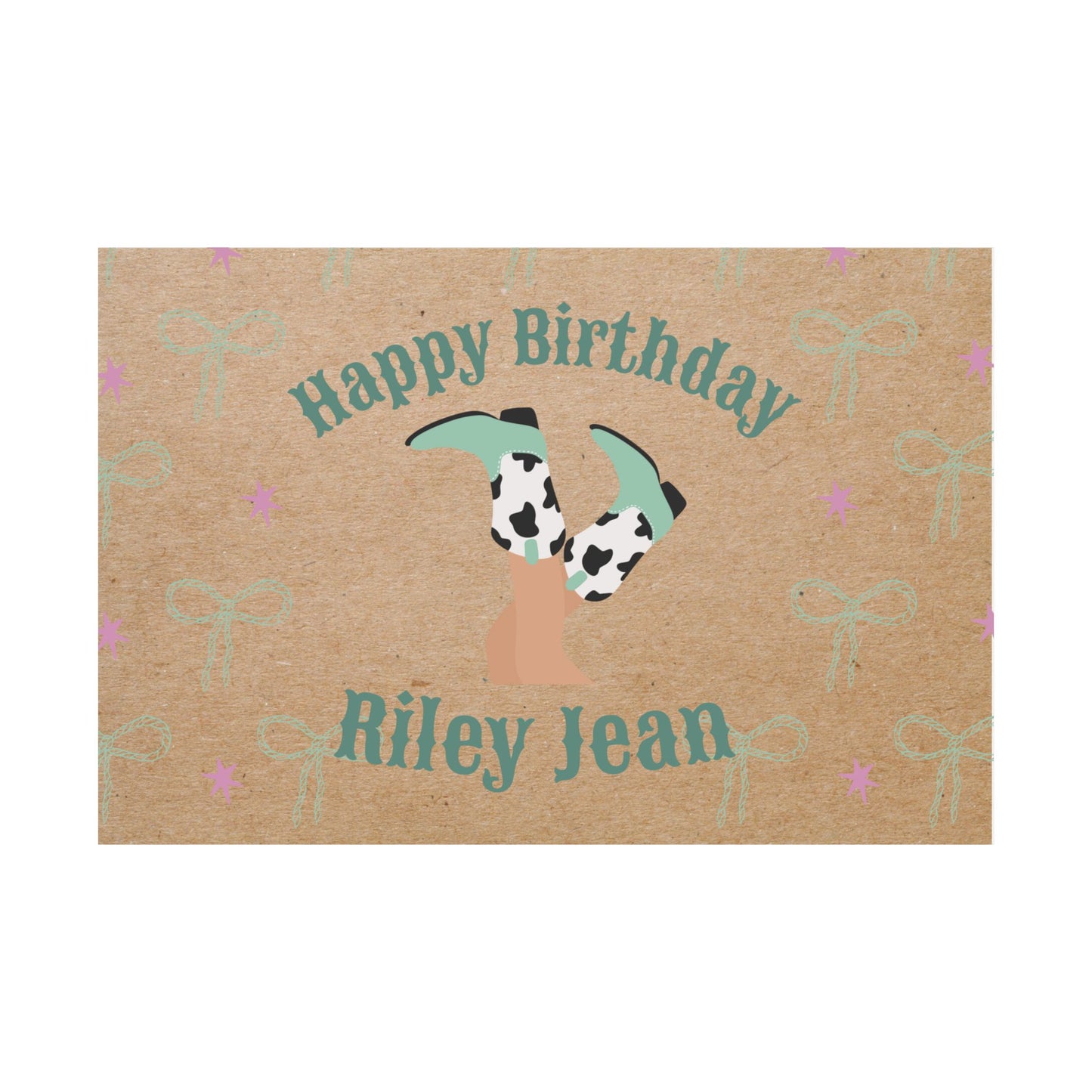 Three‑Haw Cowgirl Kraft Paper Birthday Banner – 3x2 ft Personalized Printed Poster