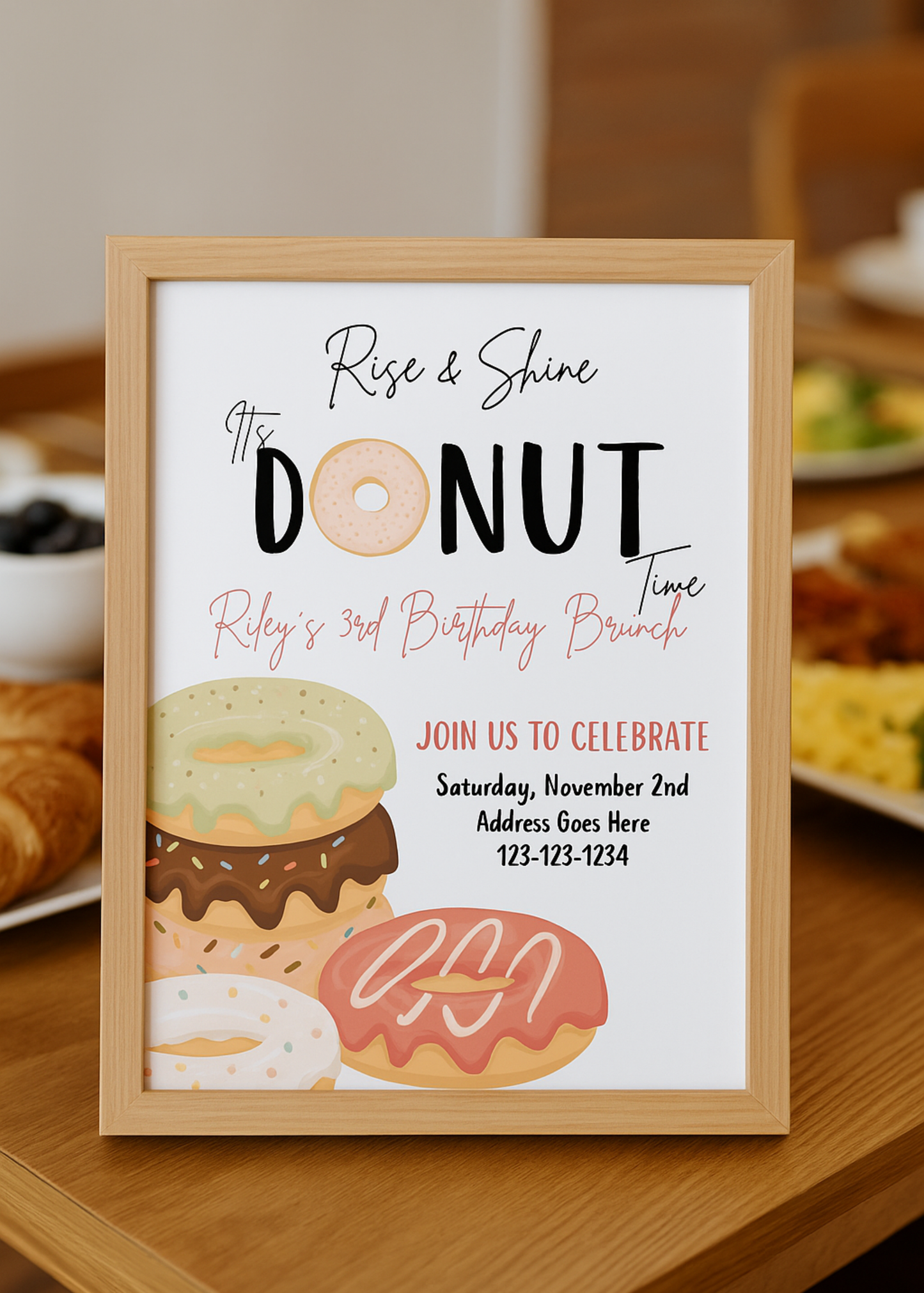 Birthday Brunch Invitation Template | Editable Brunch Party Invite | Donut Theme Birthday Invite | Printable Canva Invitation