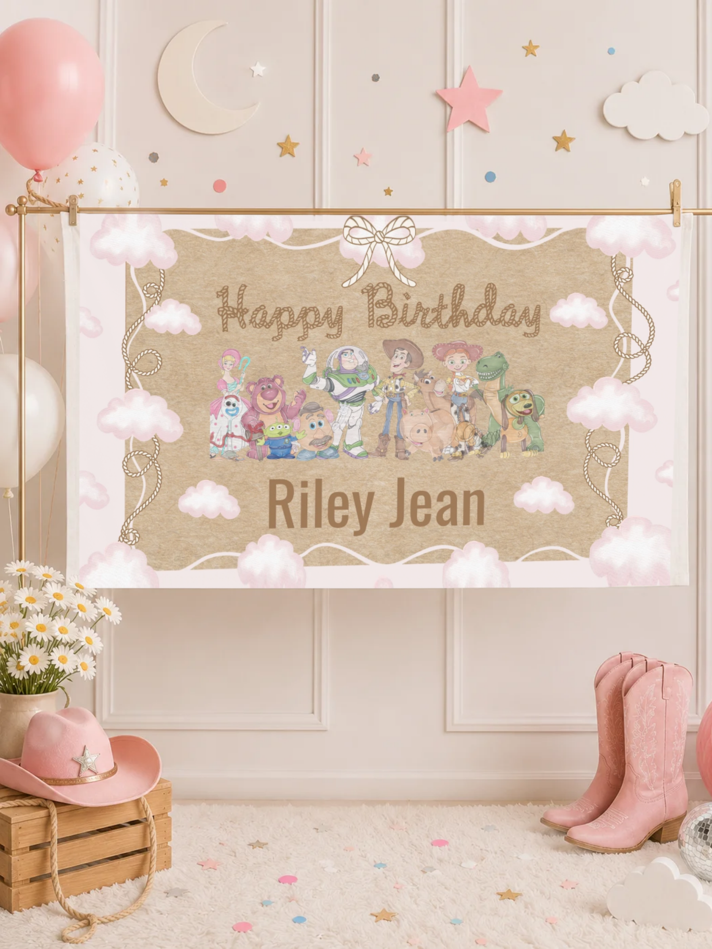 Two Infinity and Beyond Birthday Banner | Toy Story  Inspired 3x2 Ft Personalized Backdrop