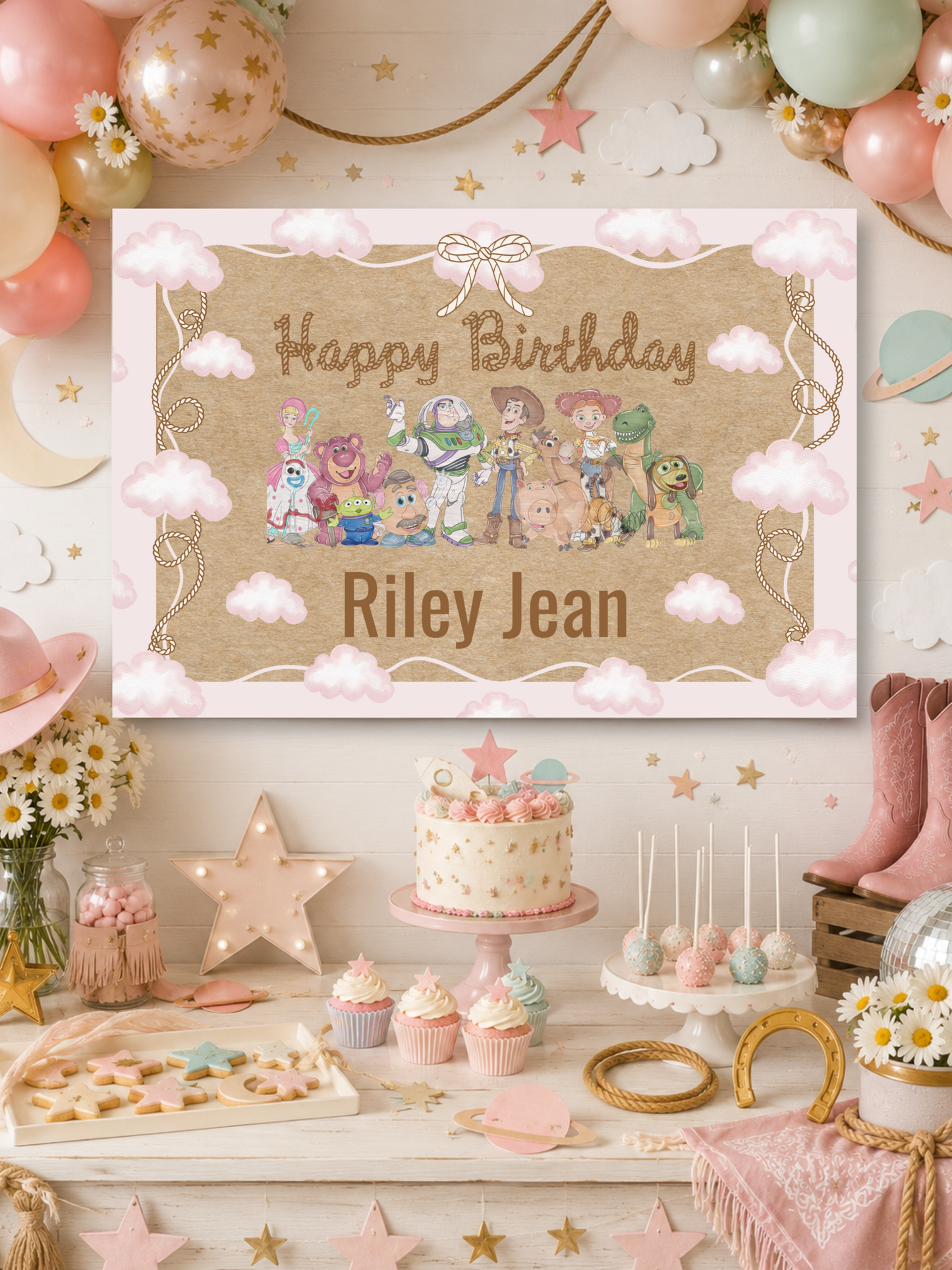 Two Infinity and Beyond Birthday Banner | Toy Story  Inspired 3x2 Ft Personalized Backdrop