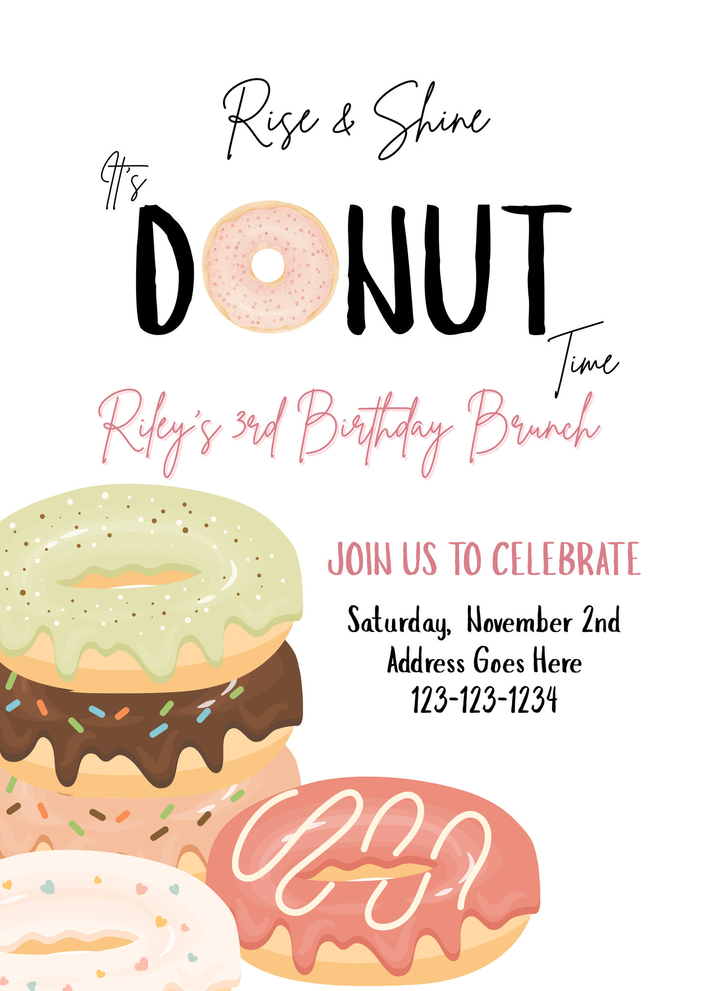 Birthday Brunch Invitation Template | Editable Brunch Party Invite | Donut Theme Birthday Invite | Printable Canva Invitation