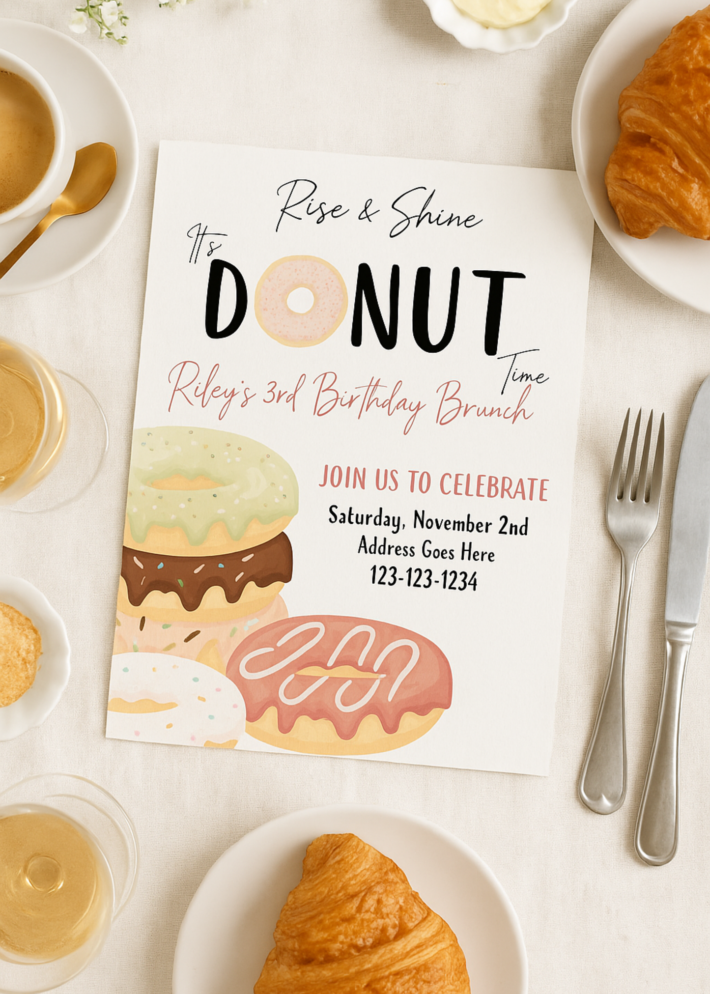 Birthday Brunch Invitation Template | Editable Brunch Party Invite | Donut Theme Birthday Invite | Printable Canva Invitation