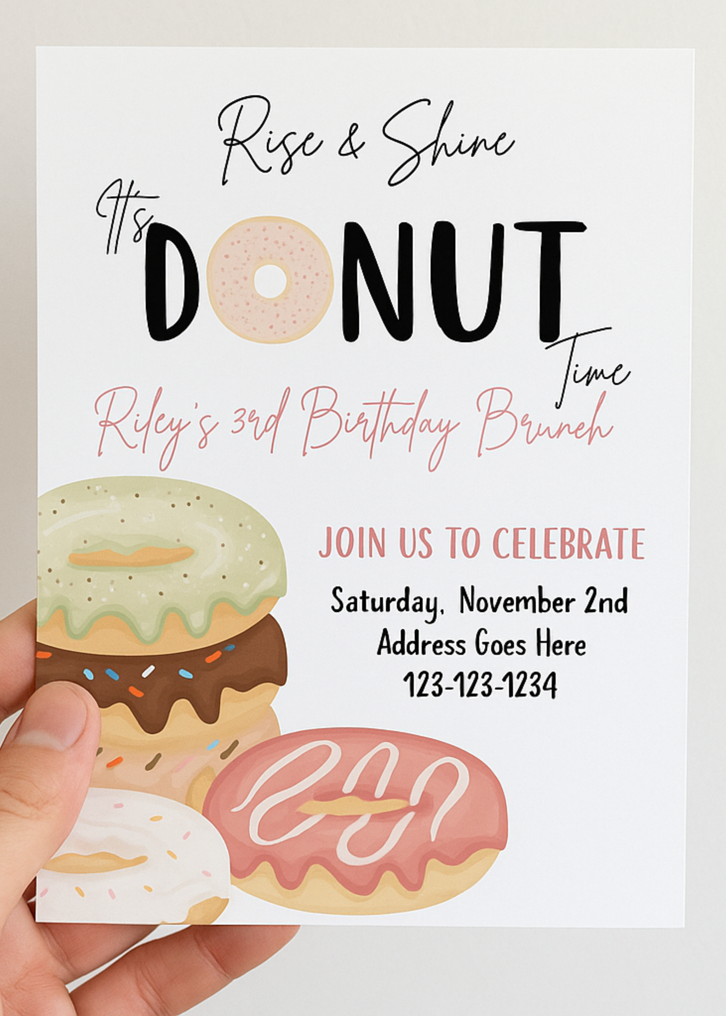 Birthday Brunch Invitation Template | Editable Brunch Party Invite | Donut Theme Birthday Invite | Printable Canva Invitation