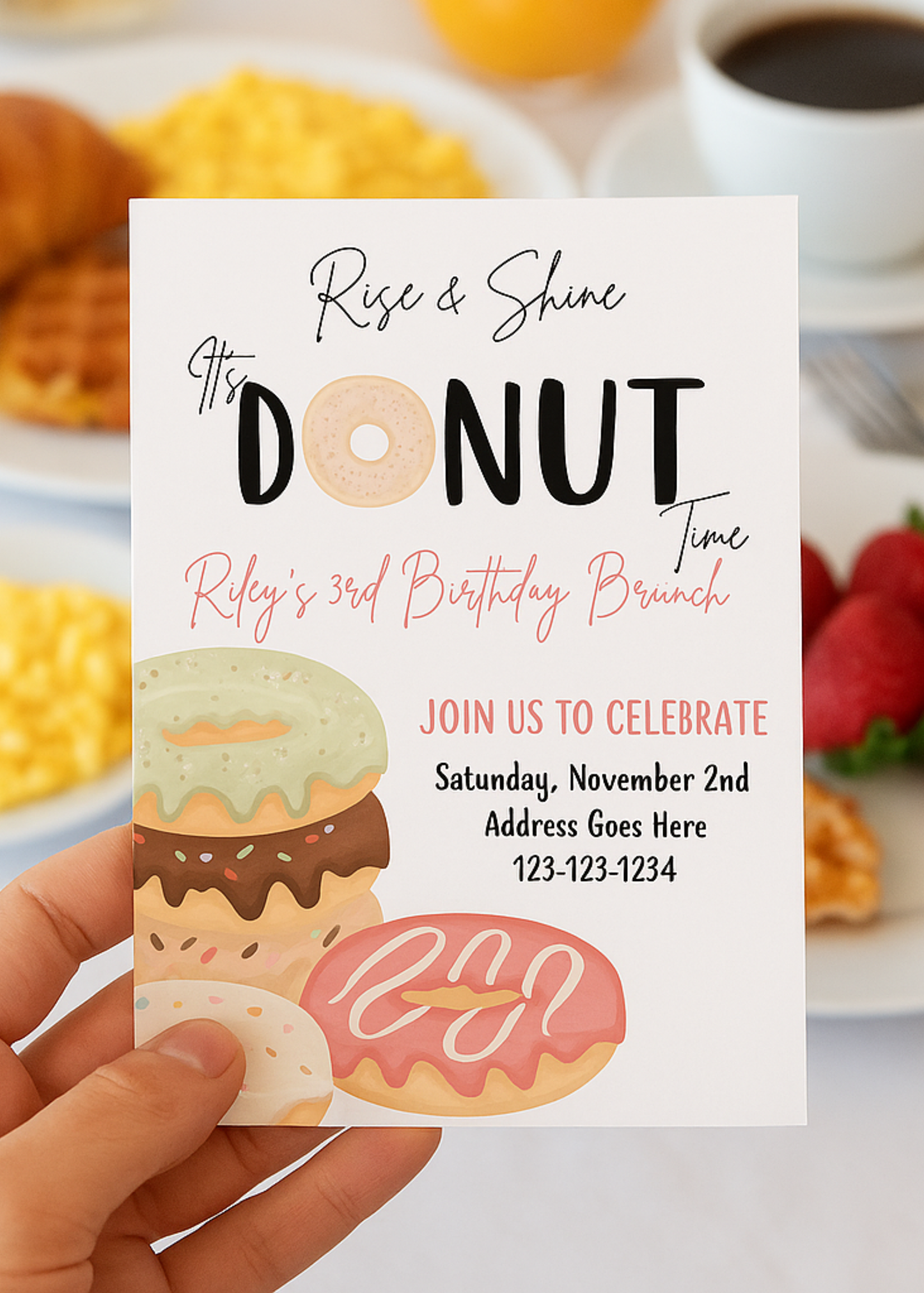 Birthday Brunch Invitation Template | Editable Brunch Party Invite | Donut Theme Birthday Invite | Printable Canva Invitation