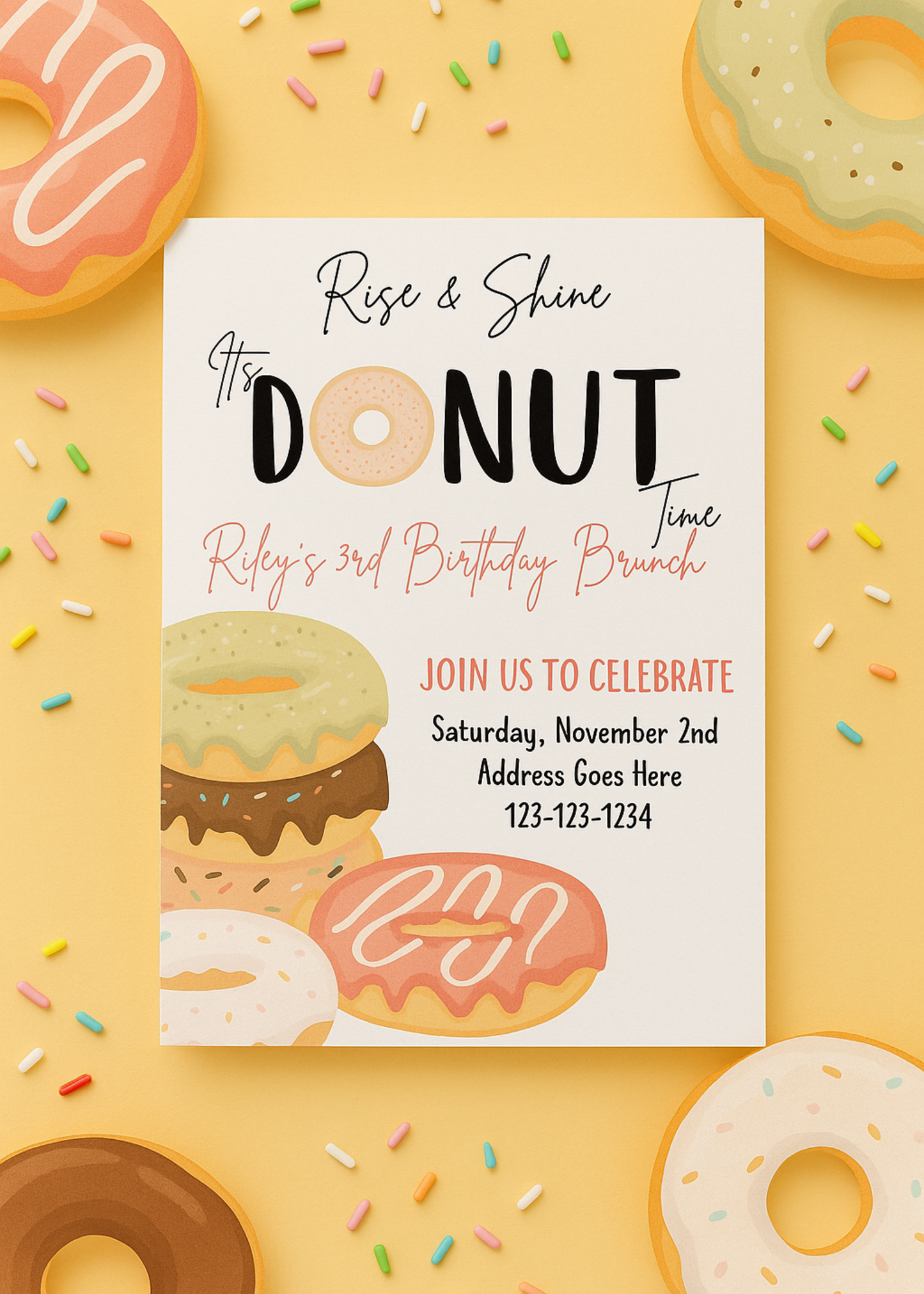 Birthday Brunch Invitation Template | Editable Brunch Party Invite | Donut Theme Birthday Invite | Printable Canva Invitation