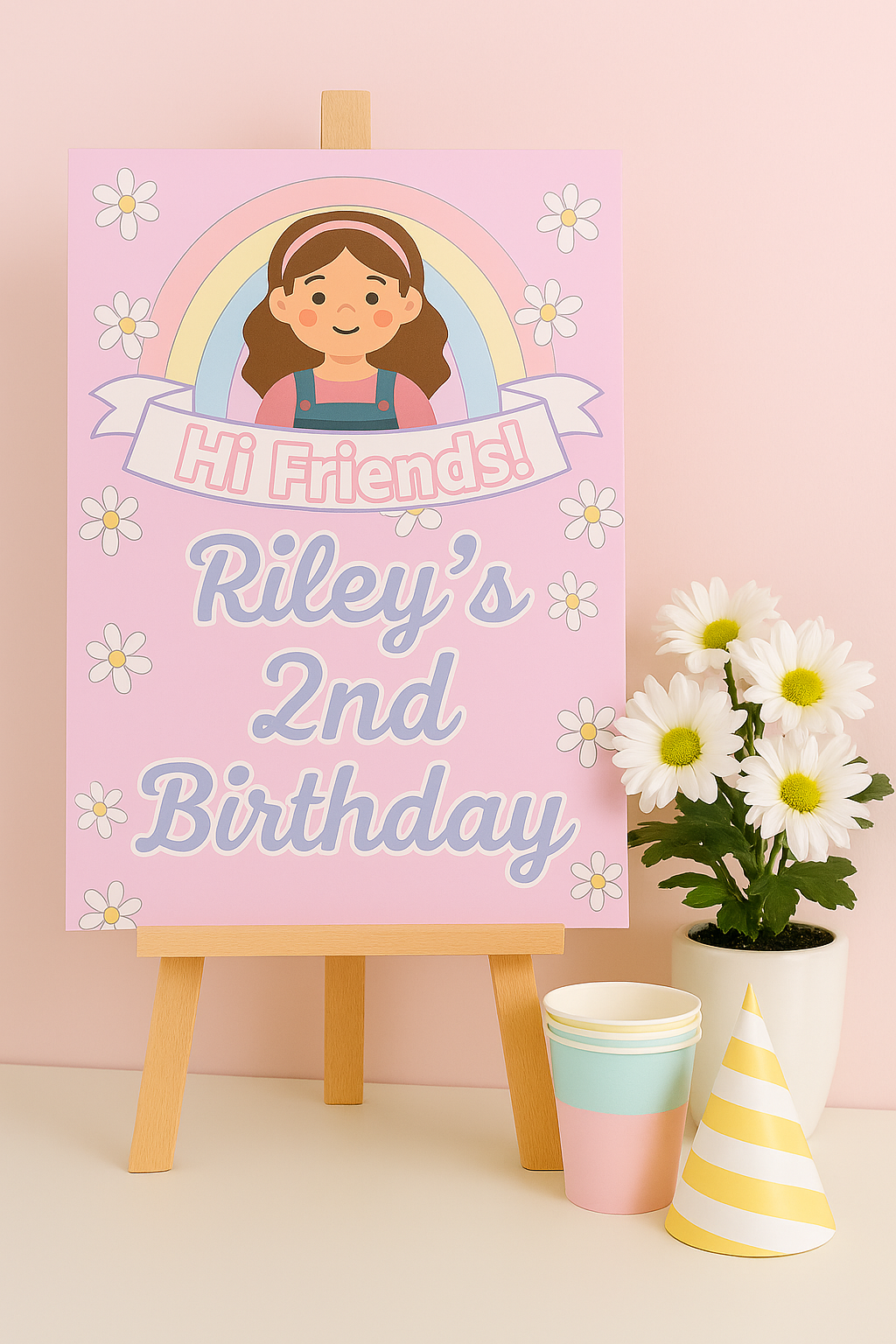 Mrs. Rachel-Inspired Birthday Welcome Sign – Printable Pastel Rainbow Party Decor