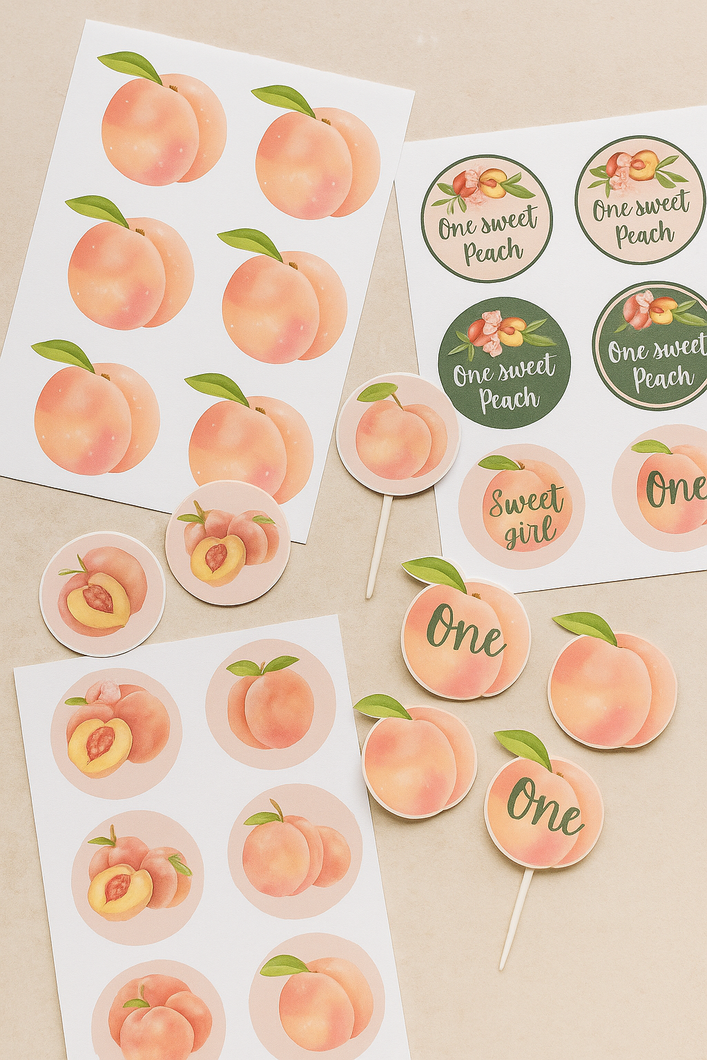 Peach-Themed Printable Cupcake Toppers – One Sweet Peach Birthday Decor
