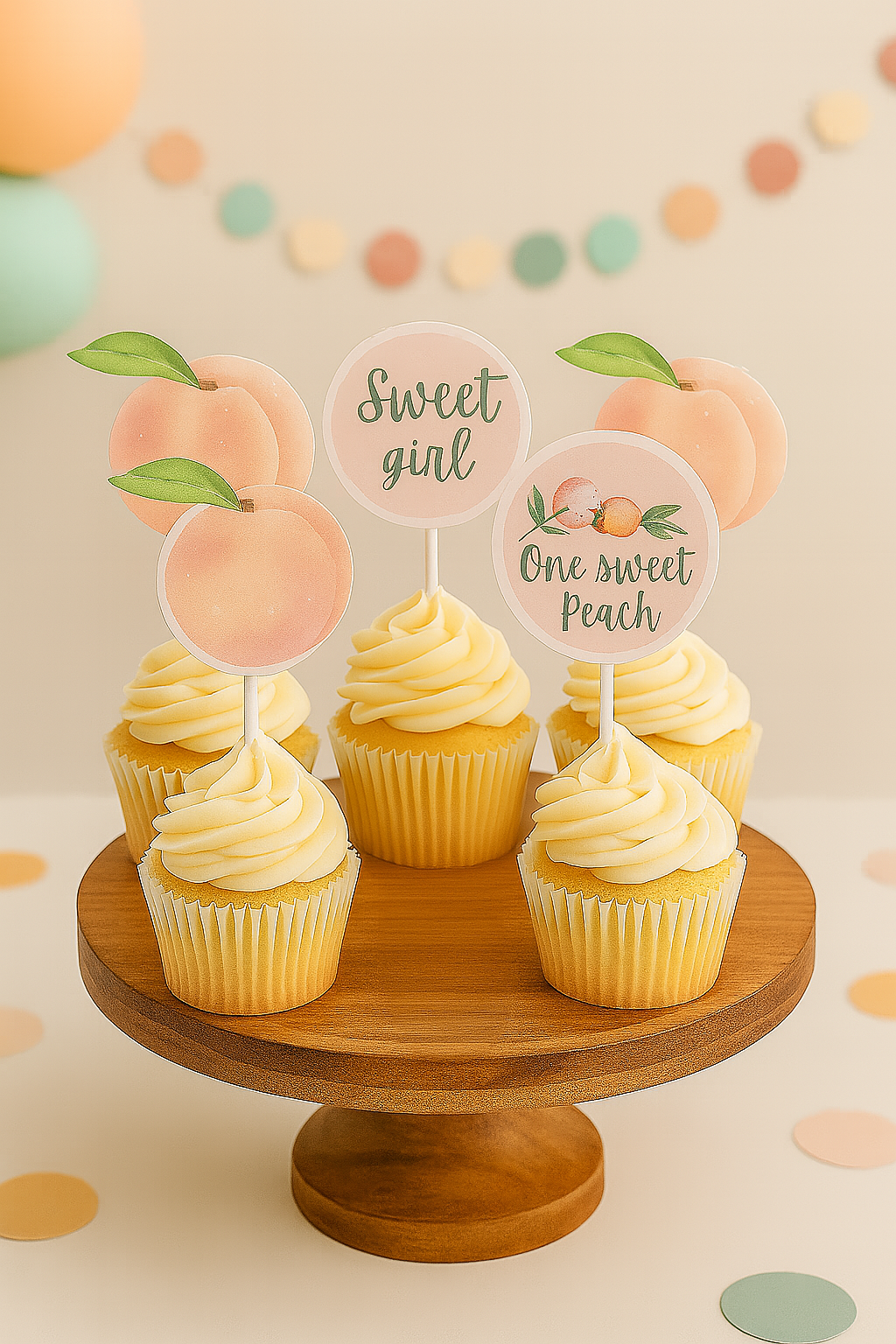 Peach-Themed Printable Cupcake Toppers – One Sweet Peach Birthday Decor