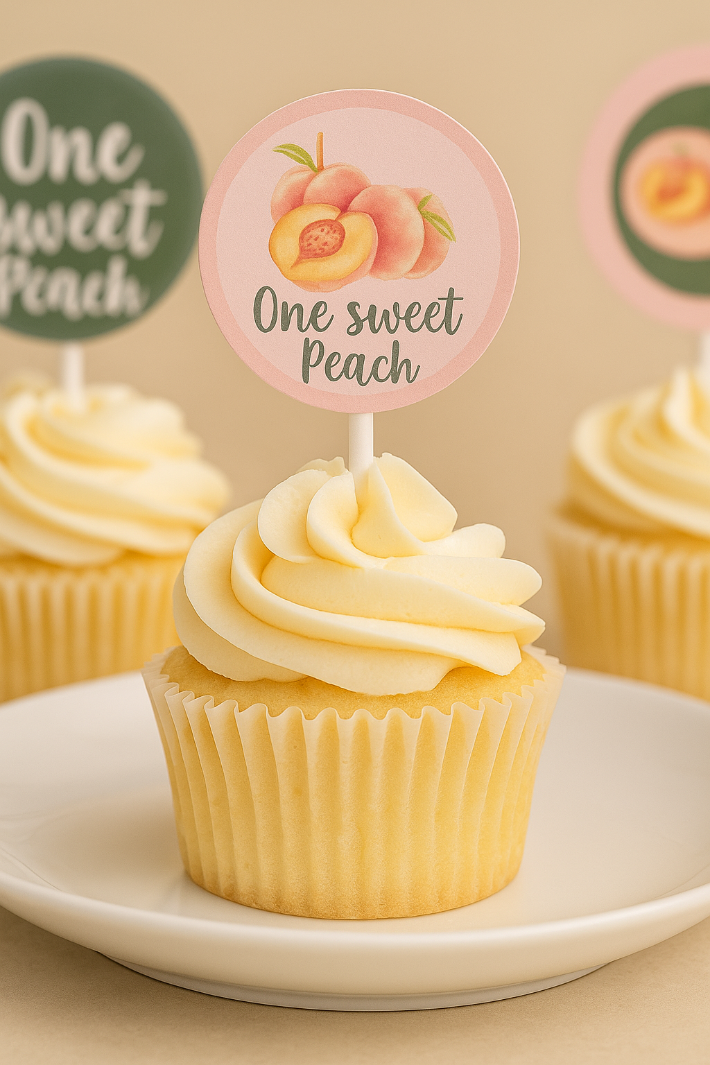 Peach-Themed Printable Cupcake Toppers – One Sweet Peach Birthday Decor
