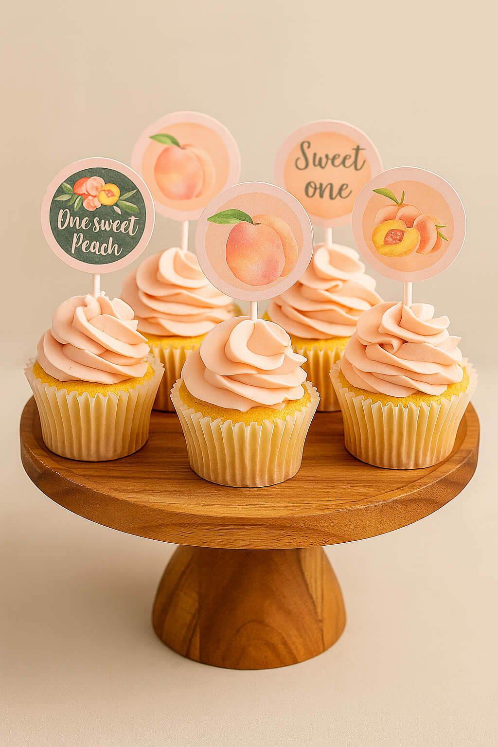 Peach-Themed Printable Cupcake Toppers – One Sweet Peach Birthday Decor