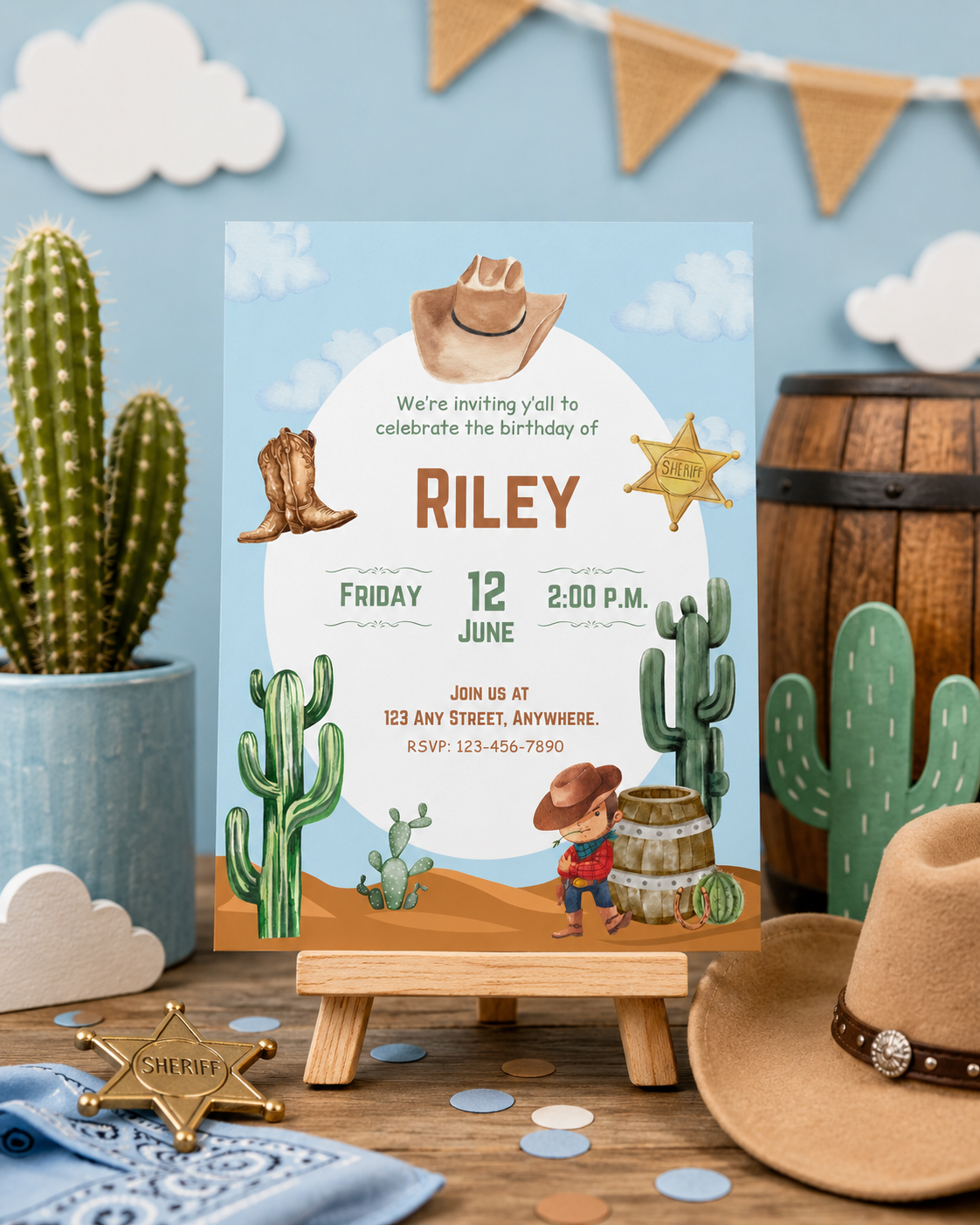 Little Cowboy Birthday Invitation | Editable Digital Download