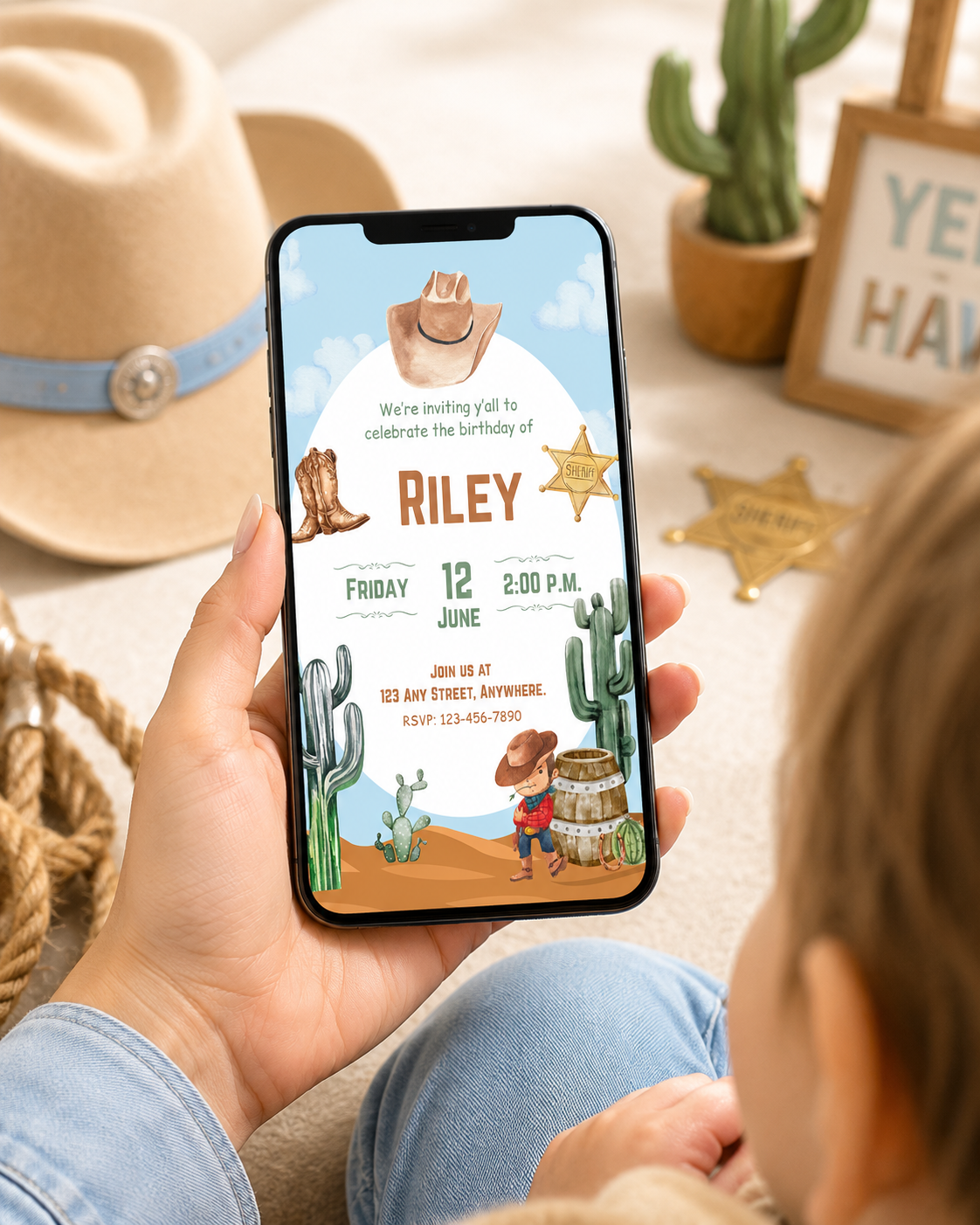 Little Cowboy Birthday Invitation | Editable Digital Download