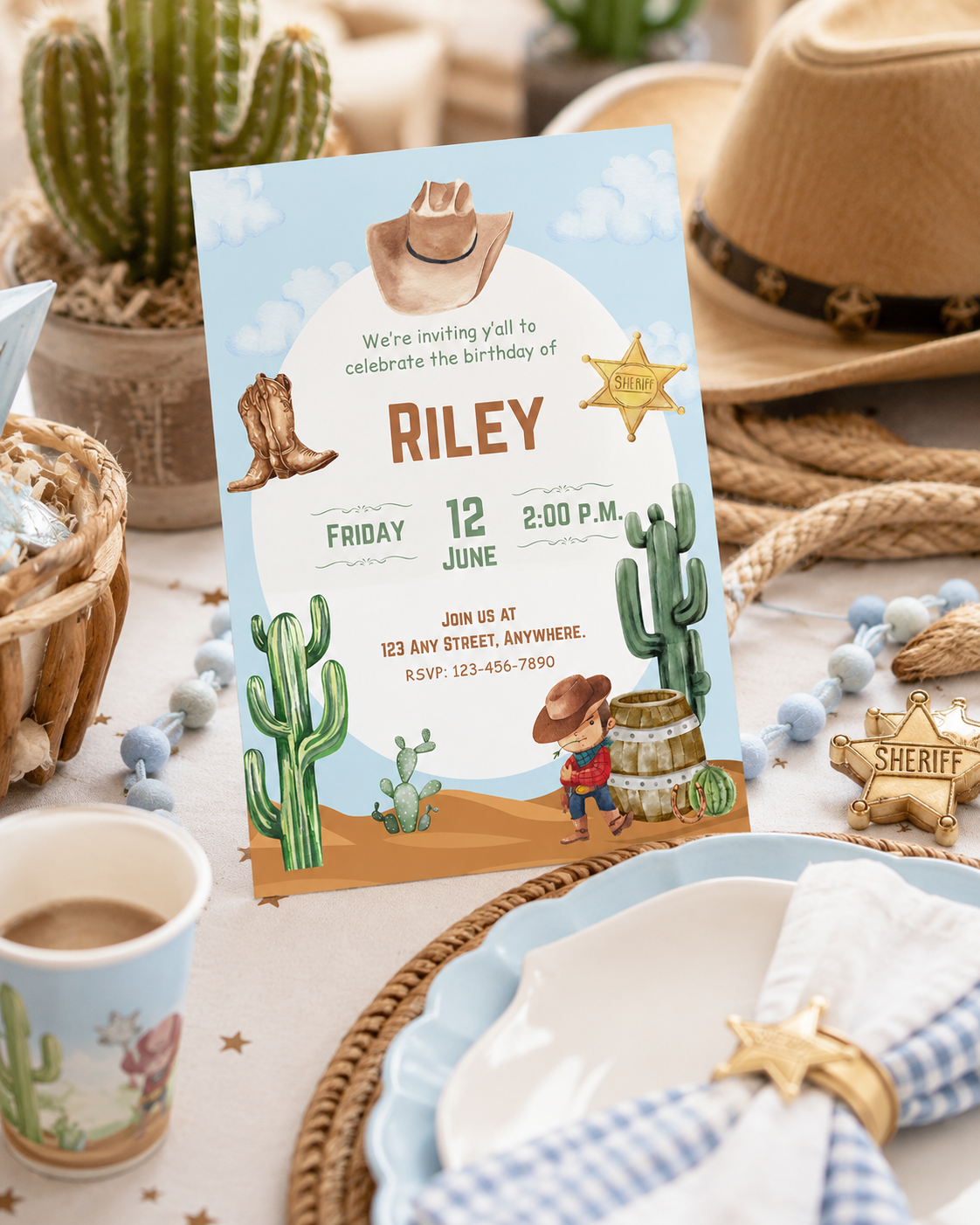 Little Cowboy Birthday Invitation | Editable Digital Download