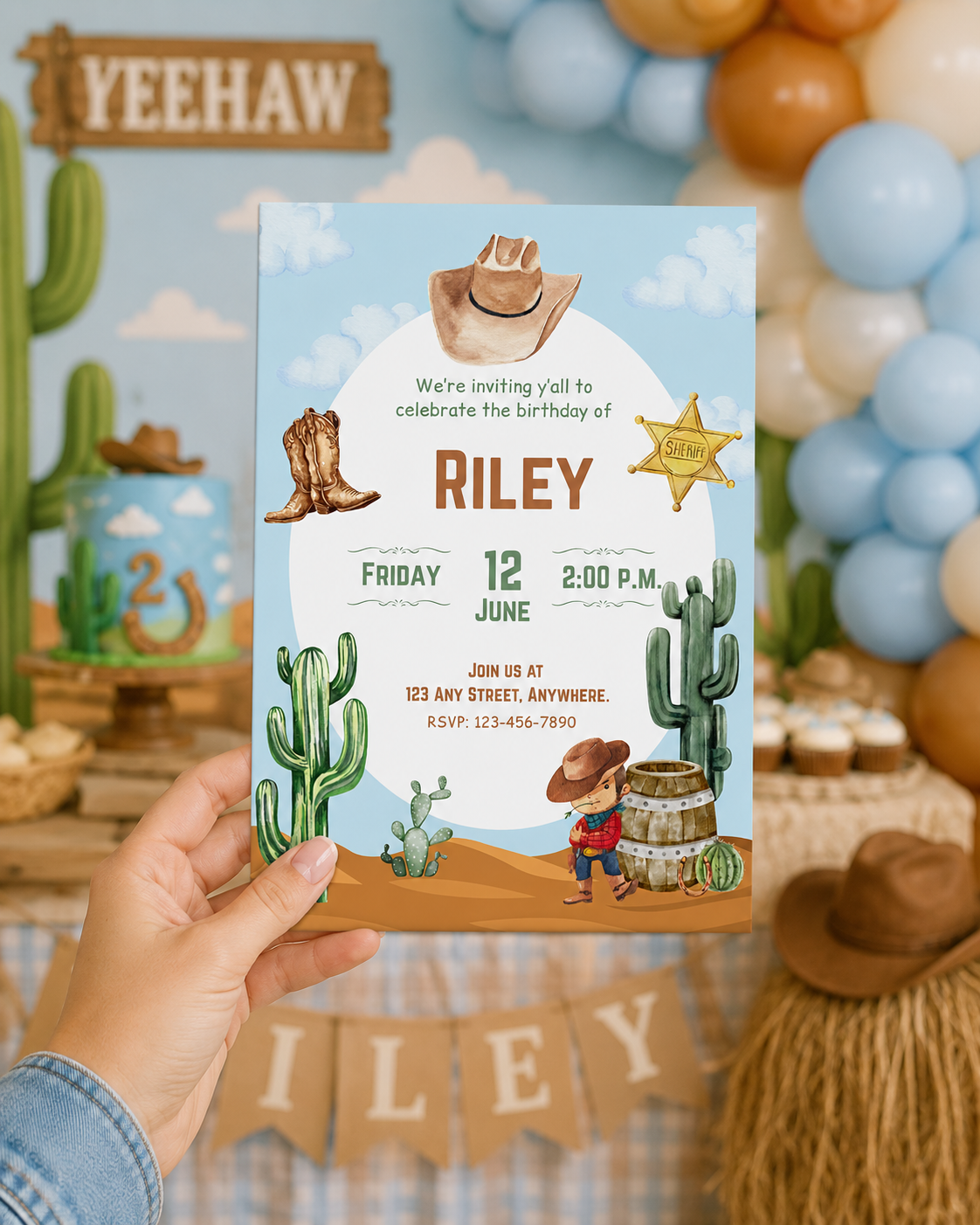 Little Cowboy Birthday Invitation | Editable Digital Download