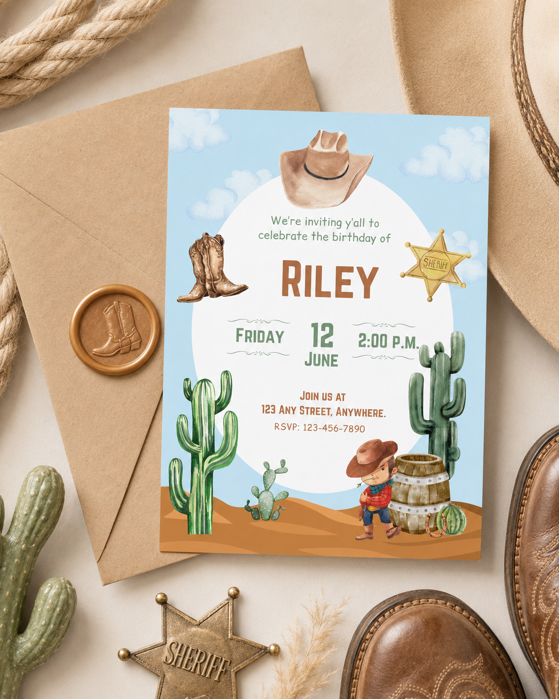 Little Cowboy Birthday Invitation | Editable Digital Download