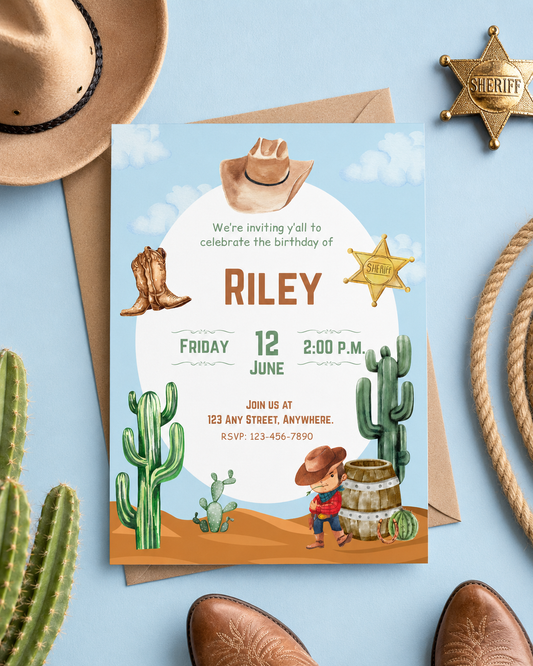Little Cowboy Birthday Invitation | Editable Digital Download