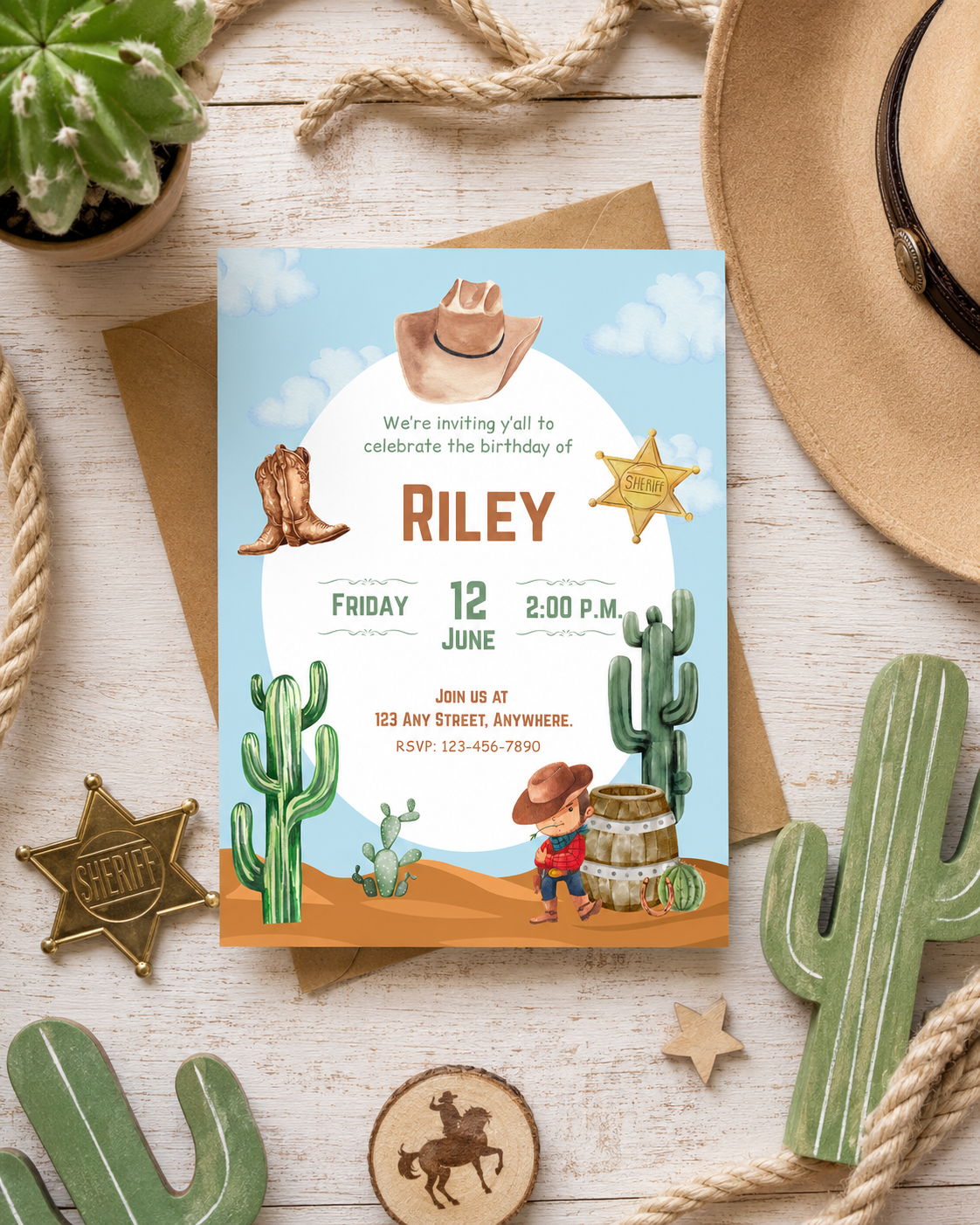Little Cowboy Birthday Invitation | Editable Digital Download