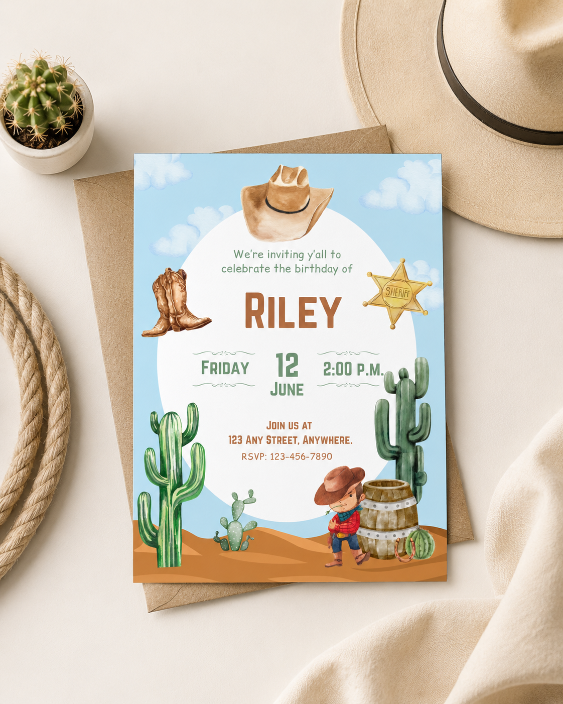 Little Cowboy Birthday Invitation | Editable Digital Download