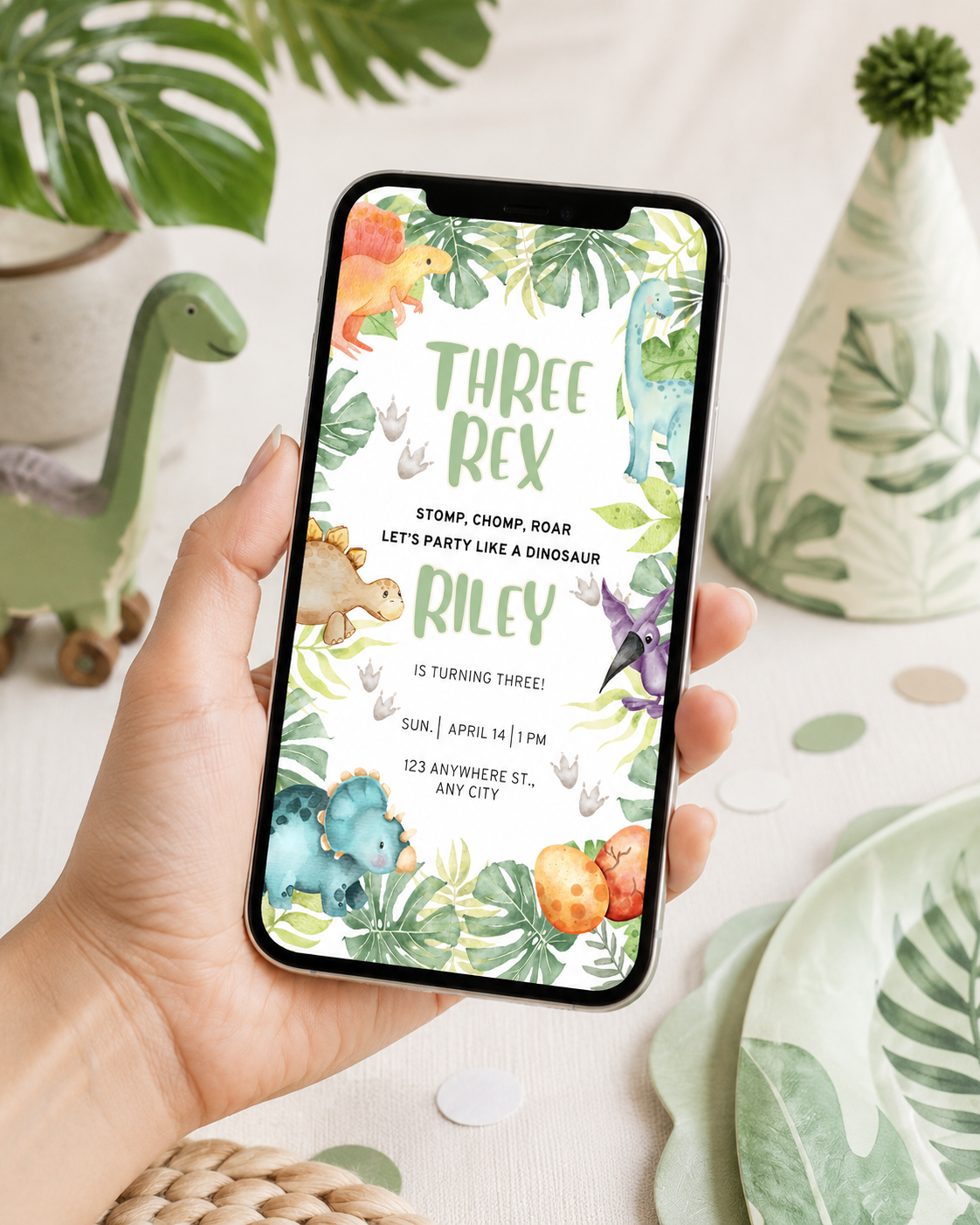 Three Rex Birthday Invitation | Editable Dinosaur Digital Download
