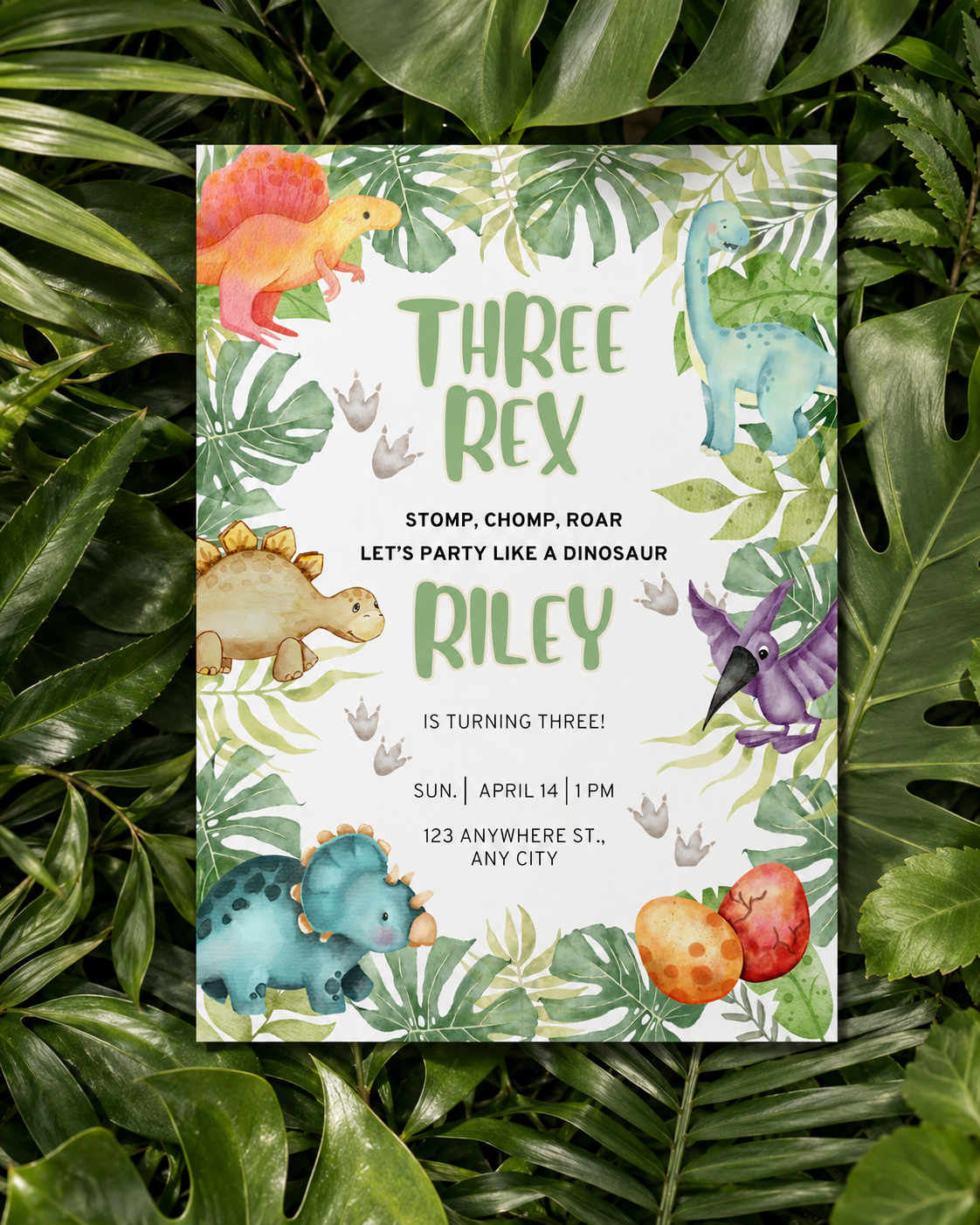 Three Rex Birthday Invitation | Editable Dinosaur Digital Download