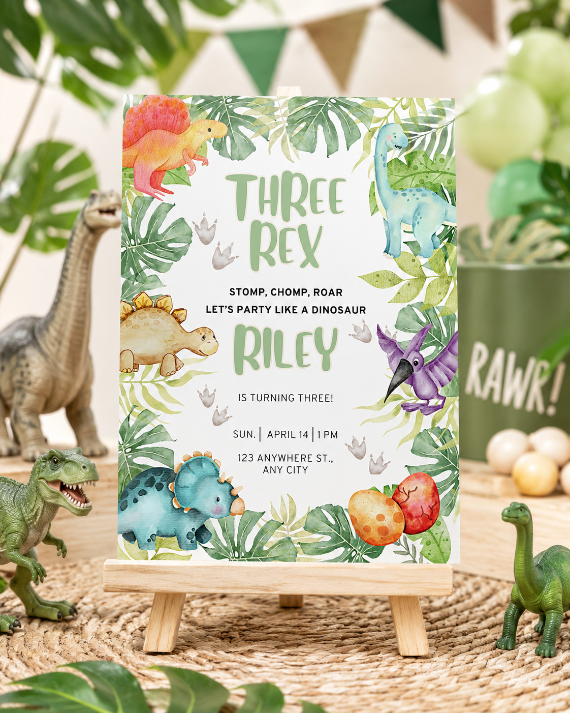 Three Rex Birthday Invitation | Editable Dinosaur Digital Download