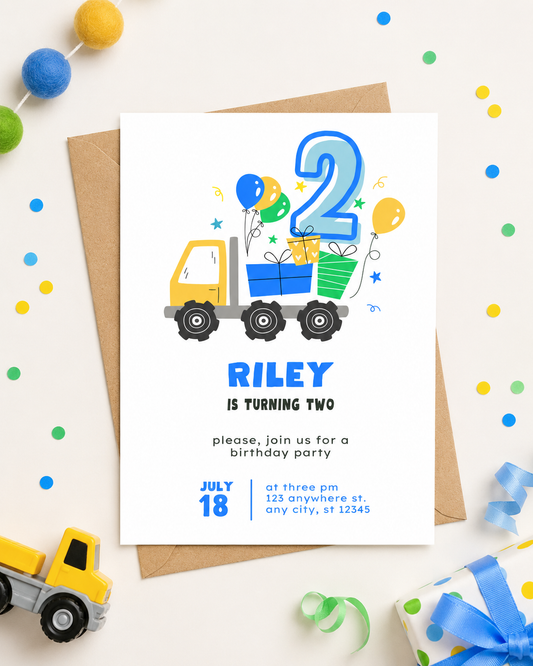 Two the Truck Birthday Invitation | Editable 2nd Birthday Digital Download