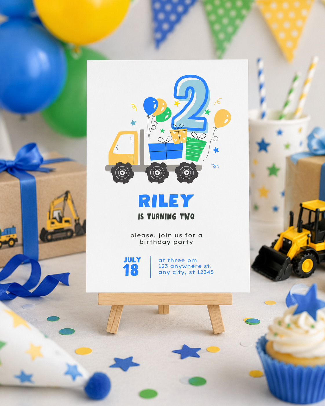 Two the Truck Birthday Invitation | Editable 2nd Birthday Digital Download