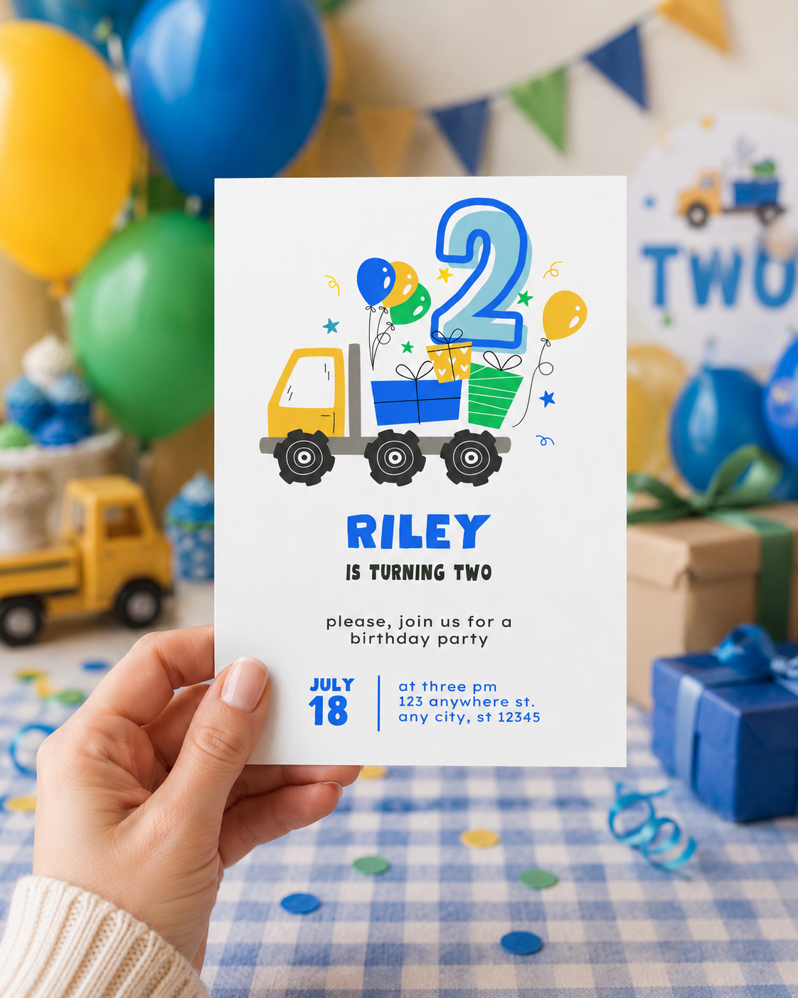 Two the Truck Birthday Invitation | Editable 2nd Birthday Digital Download