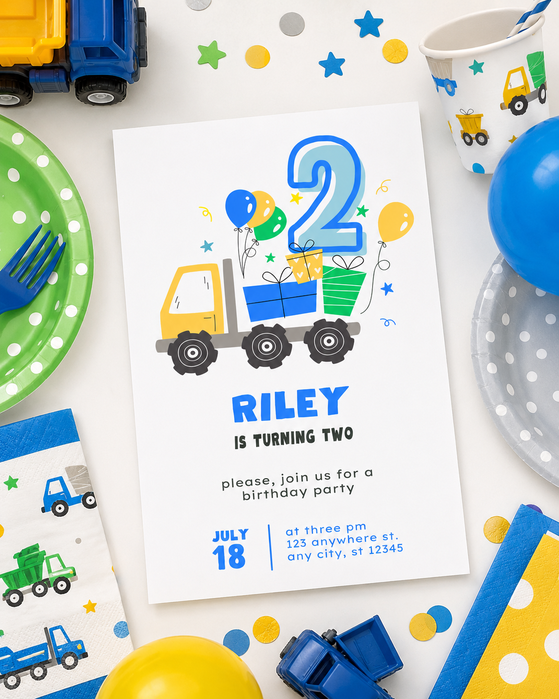 Two the Truck Birthday Invitation | Editable 2nd Birthday Digital Download