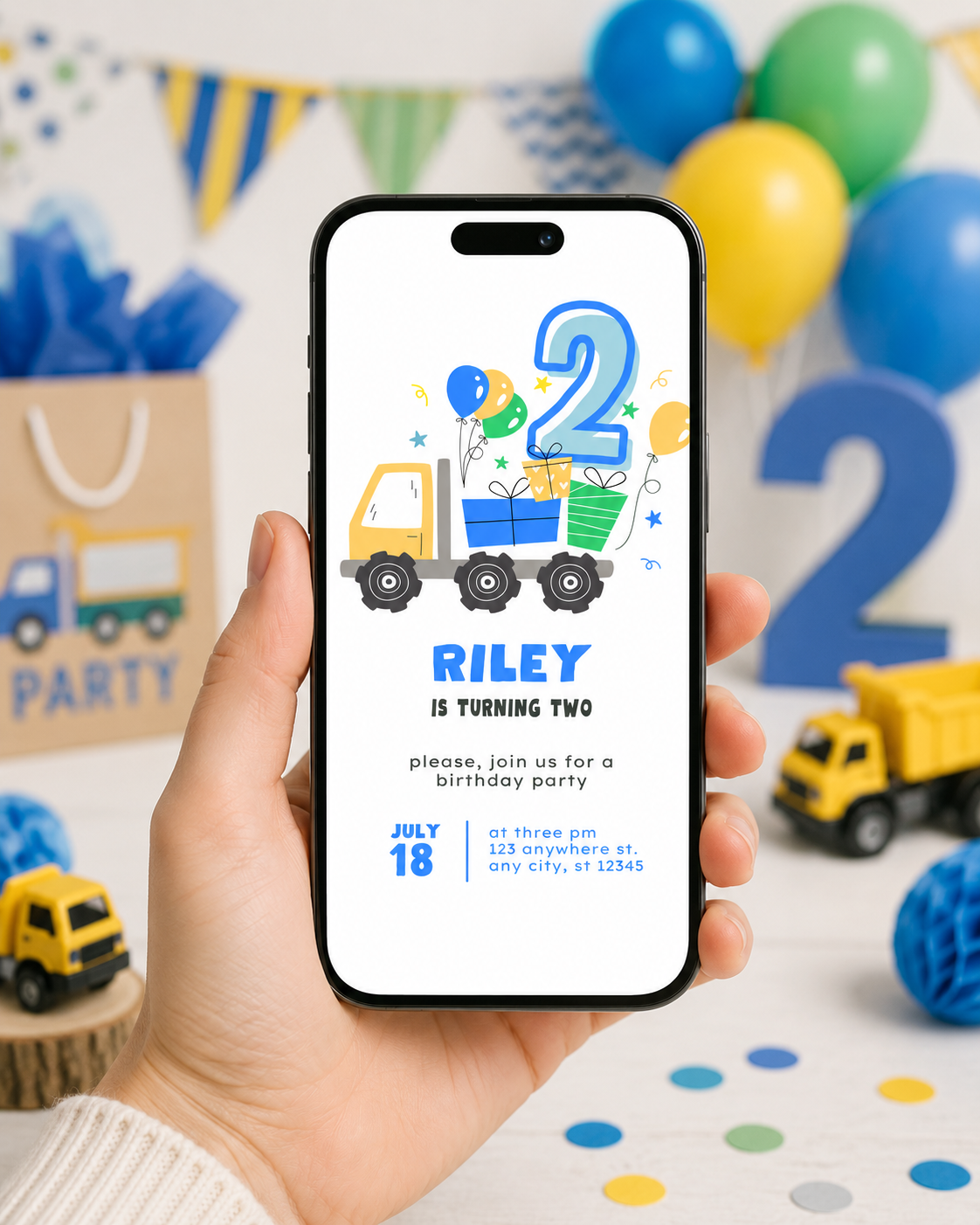 Two the Truck Birthday Invitation | Editable 2nd Birthday Digital Download