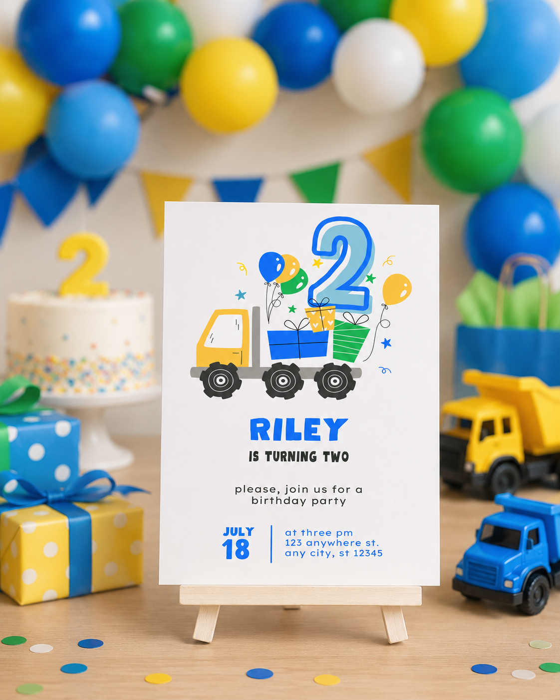 Two the Truck Birthday Invitation | Editable 2nd Birthday Digital Download