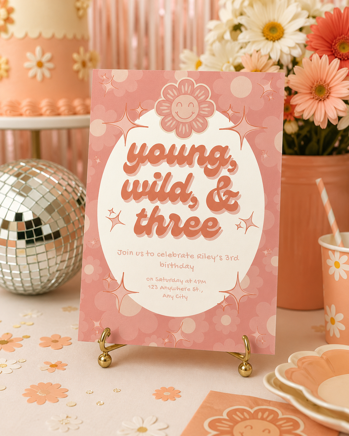 Young, Wild, & Three Birthday Invitation | Editable Digital Download