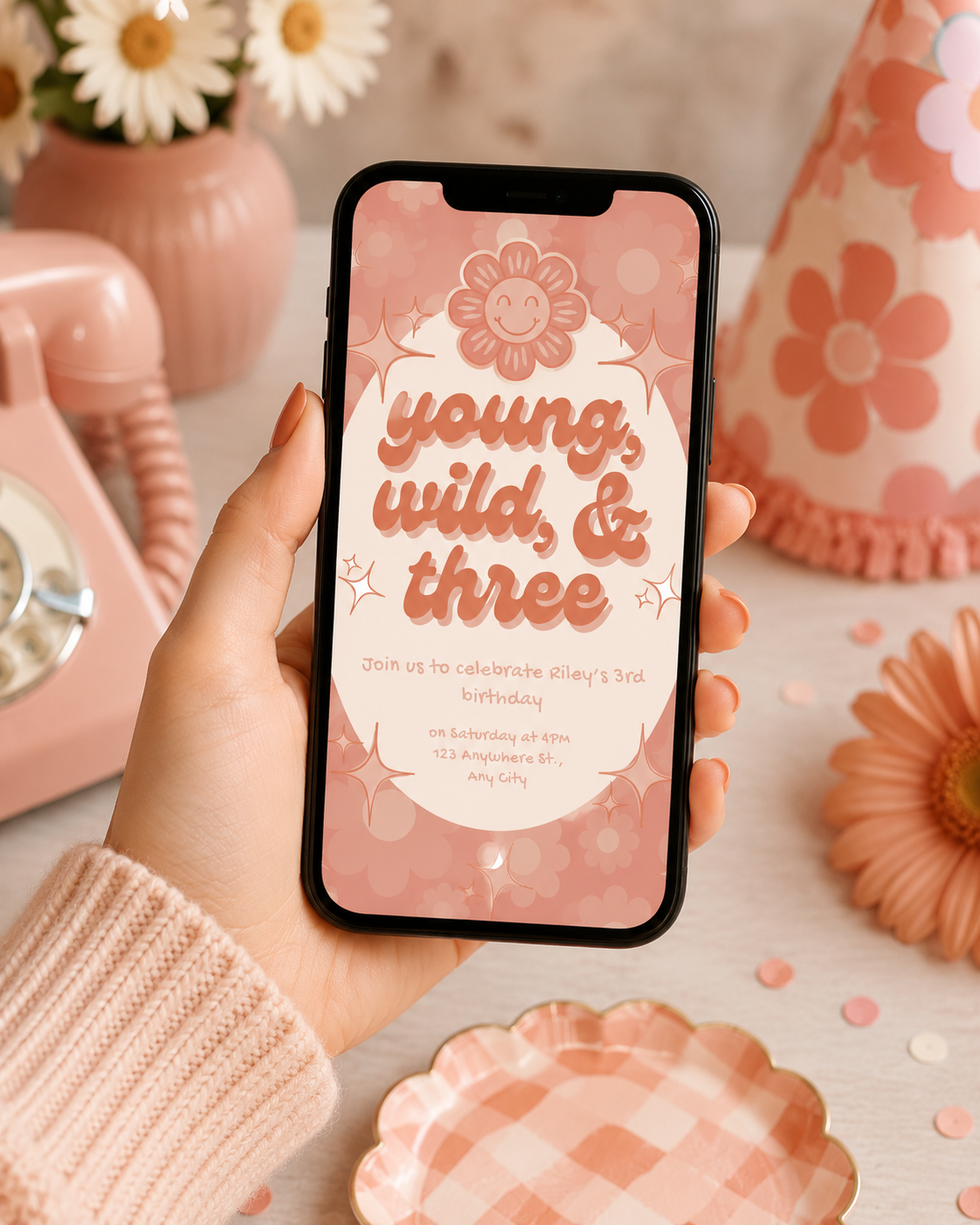 Young, Wild, & Three Birthday Invitation | Editable Digital Download