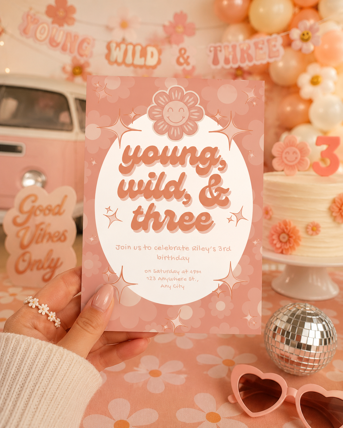 Young, Wild, & Three Birthday Invitation | Editable Digital Download