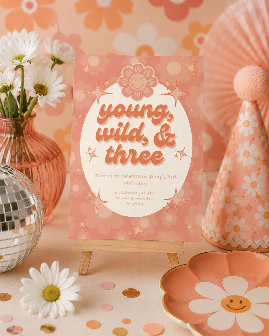 Young, Wild, & Three Birthday Invitation | Editable Digital Download