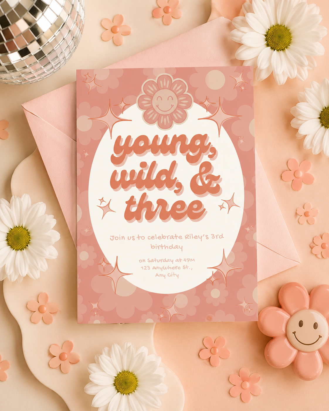 Young, Wild, & Three Birthday Invitation | Editable Digital Download