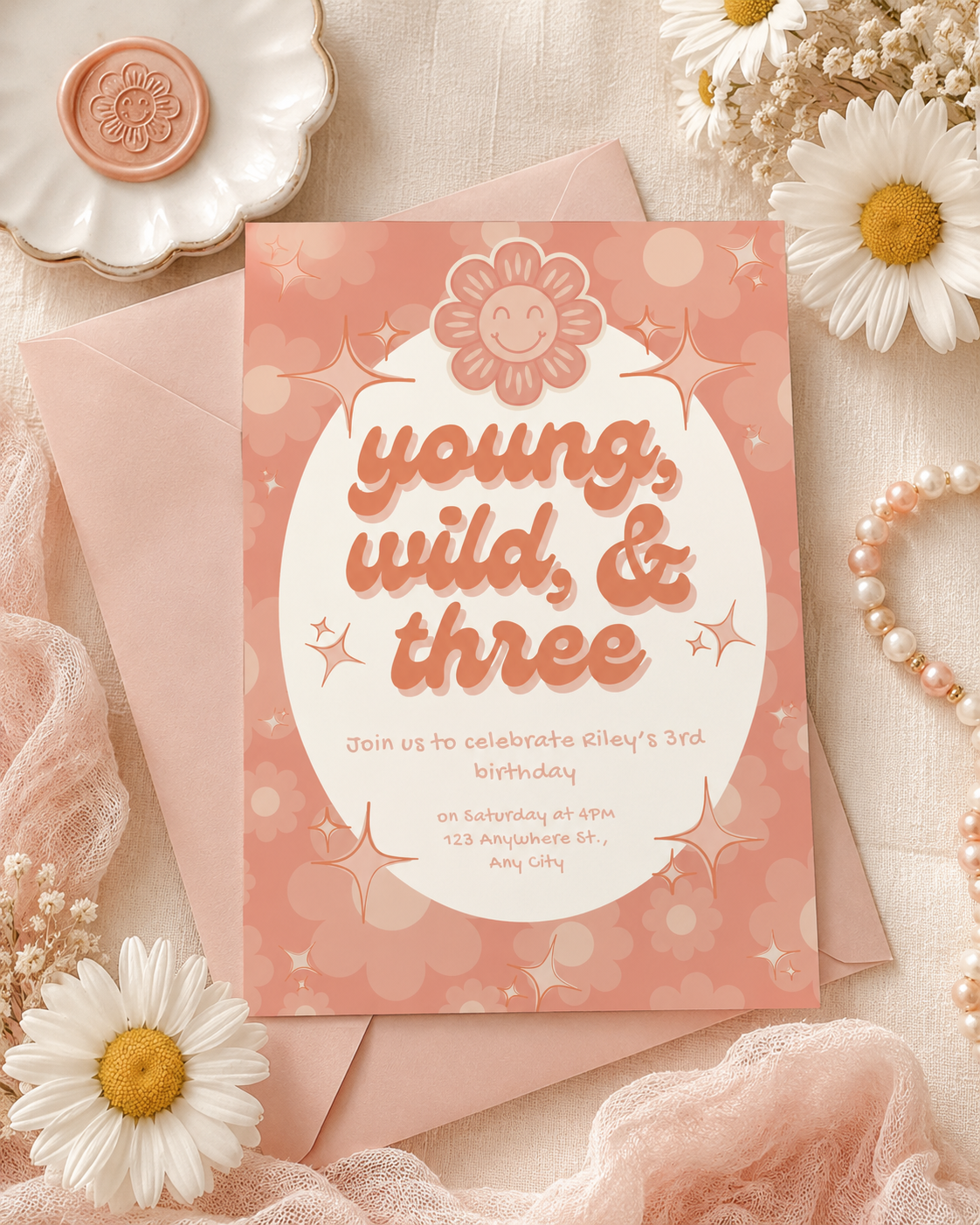 Young, Wild, & Three Birthday Invitation | Editable Digital Download