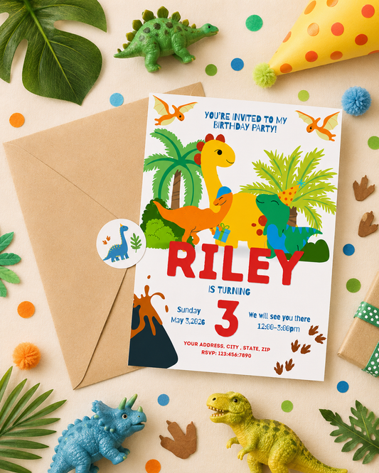 Dinosaur Birthday Invitation | Dino Birthday Party Invite | Editable Canva Template | Kids Birthday Invitation | Instant Download