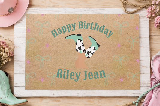 Three‑Haw Cowgirl Kraft Paper Birthday Banner – 3x2 ft Personalized Printed Poster