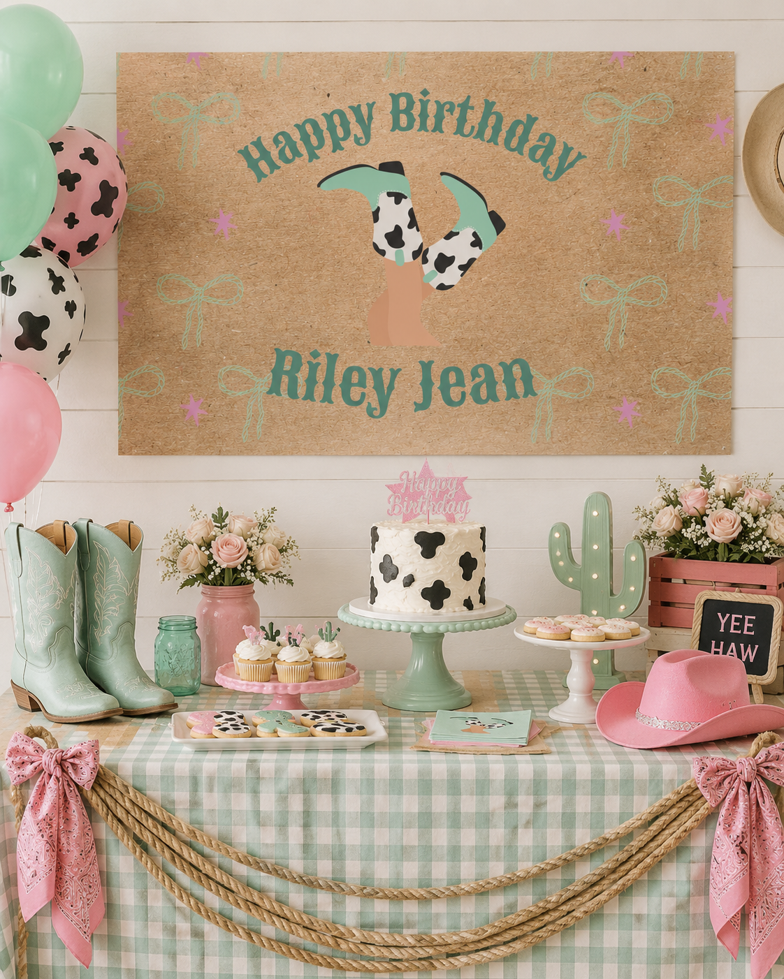 Three‑Haw Cowgirl Kraft Paper Birthday Banner – 3x2 ft Personalized Printed Poster