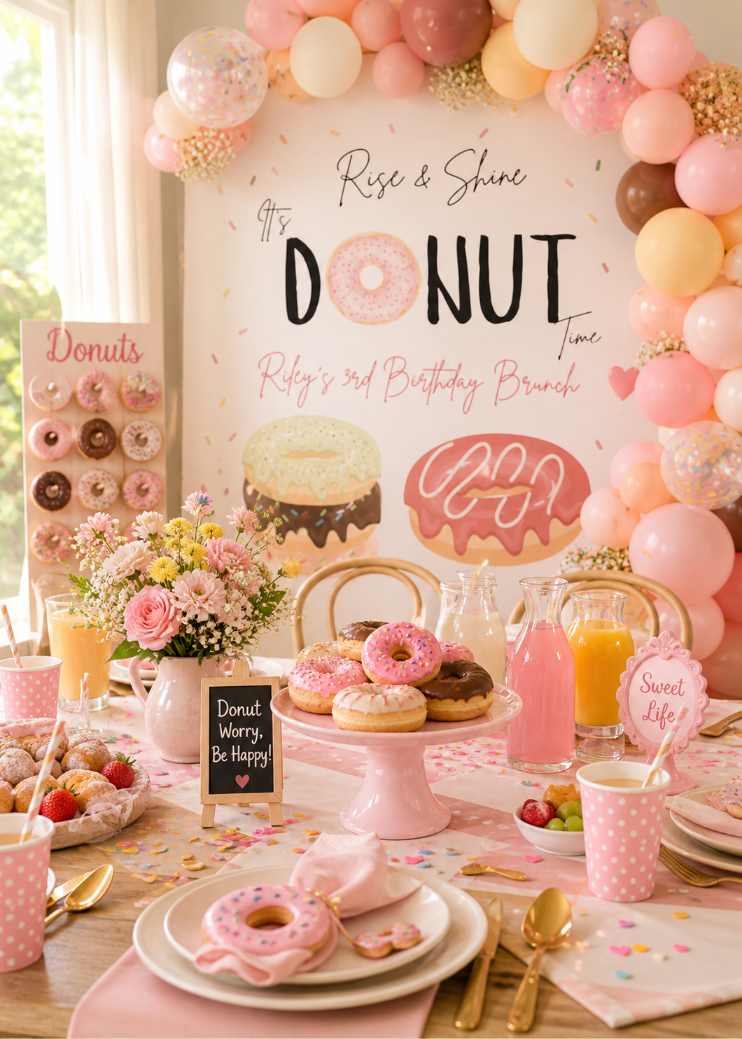 Birthday Brunch Invitation Template | Editable Brunch Party Invite | Donut Theme Birthday Invite | Printable Canva Invitation